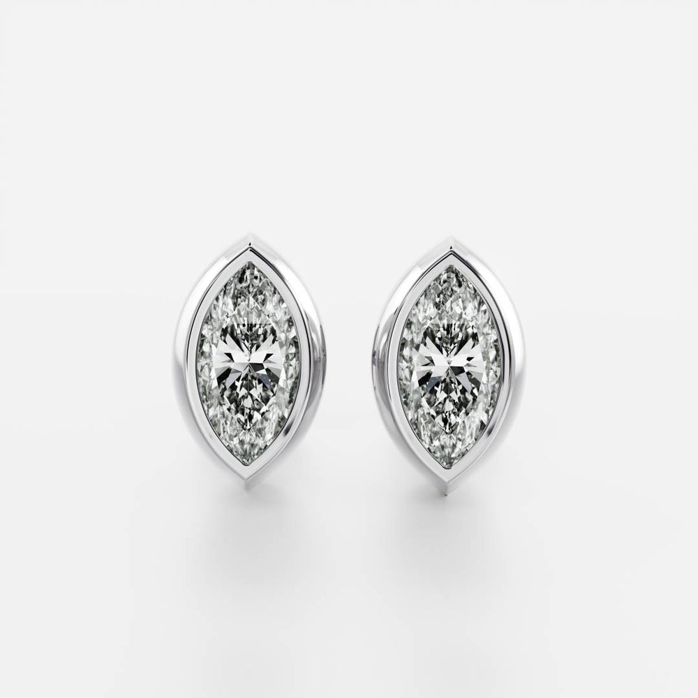 0.50 TCW Marquise Cut Moissanite Bezel Stud Earrings in Gold 2