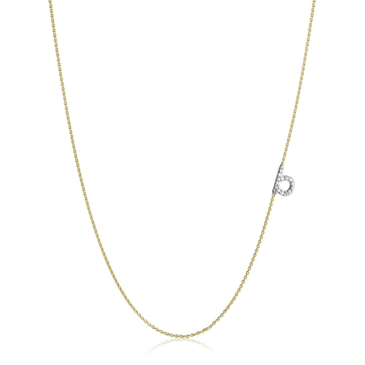 0.20 CT Round Moissanite Diamond Initial Asymmetric Necklace in Solid Gold 1
