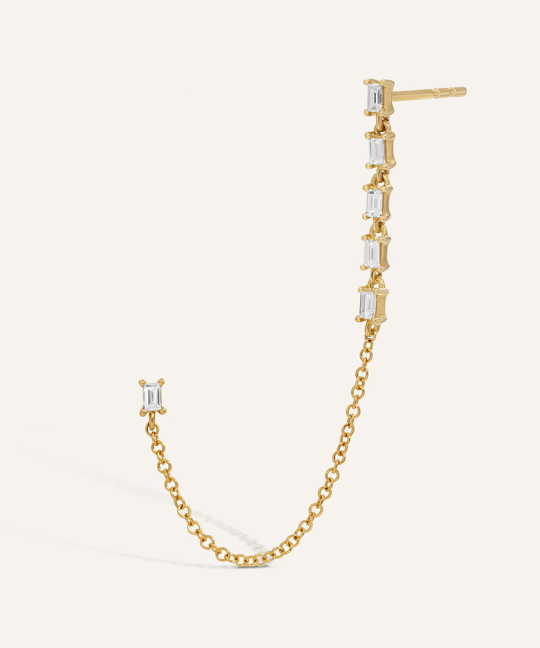 0.20 TCW Baguette Cut Moissanite Chain Thread Earrings in Gold 1