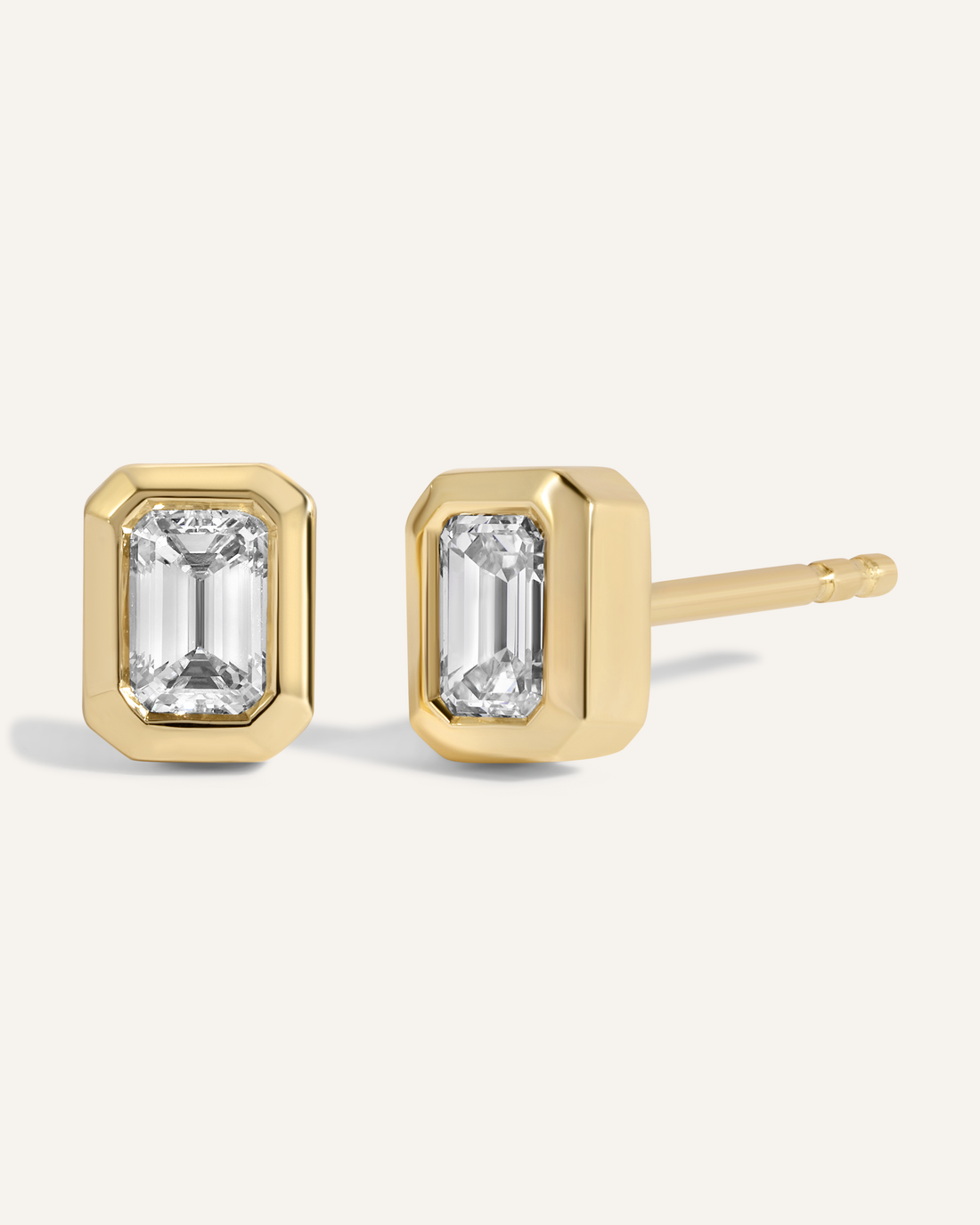 0.40 TCW Emerald Cut Moissanite Bezel Stud Earrings in Gold 1
