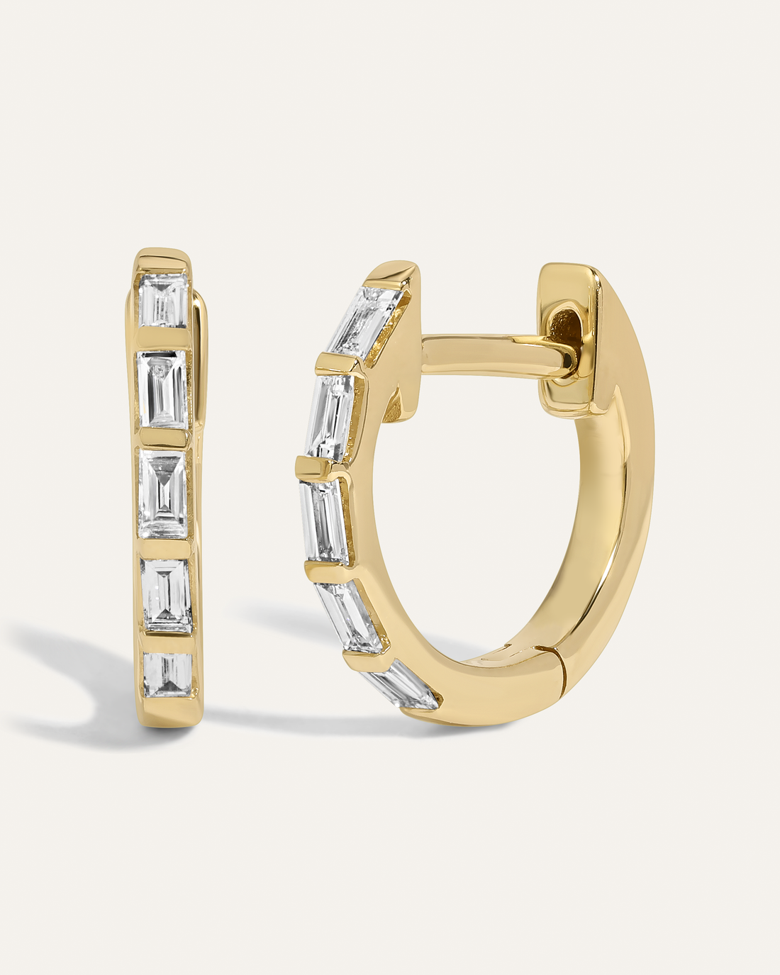 0.40 TCW Baguette Cut Moissanite Small Hoops Earrings in Gold 1