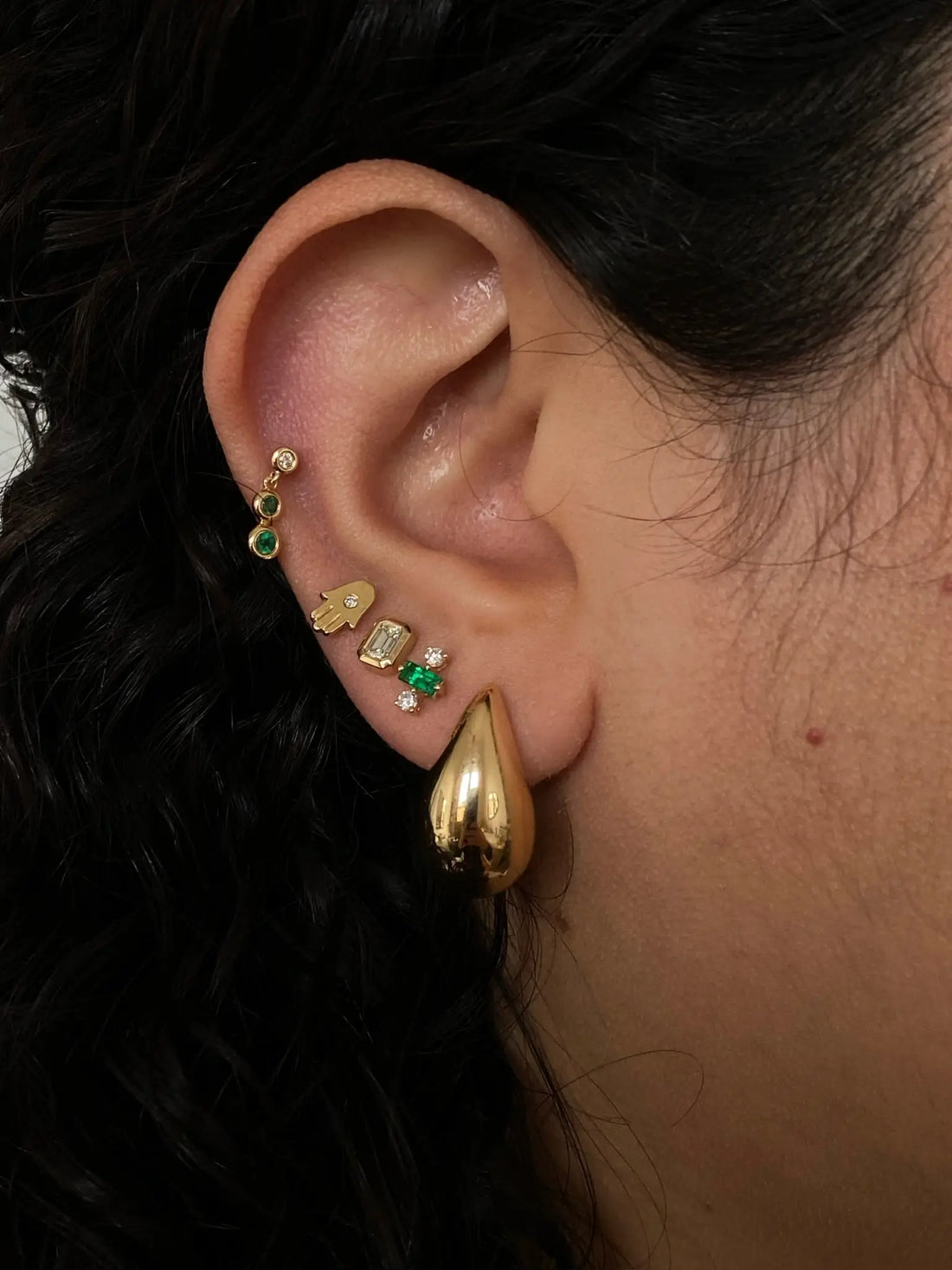 0.40 TCW Emerald Cut Moissanite Bezel Stud Earrings in Gold 2