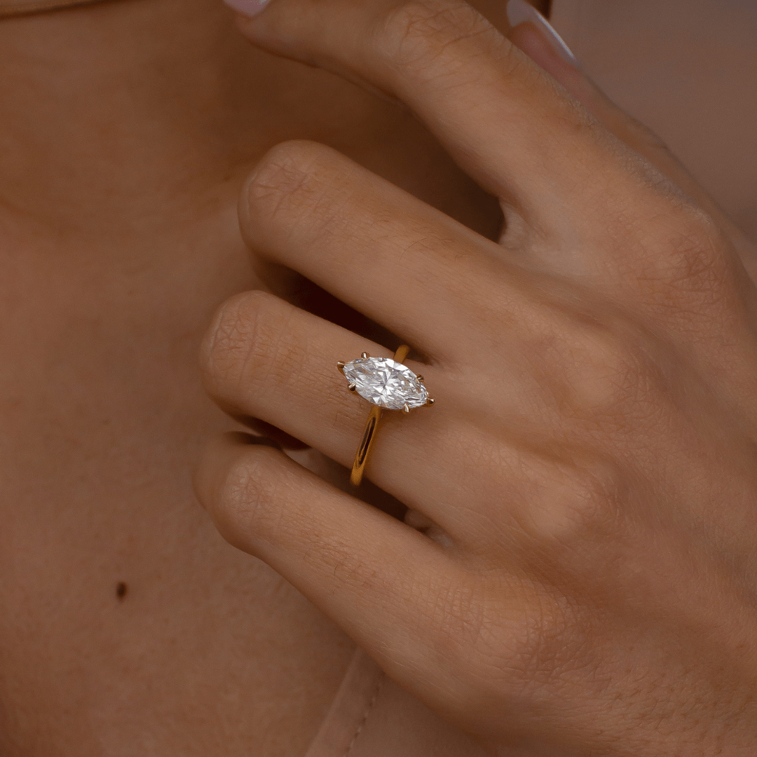 Marquise Shaped Three Stone Lab Grown Diamond Engagement Ring