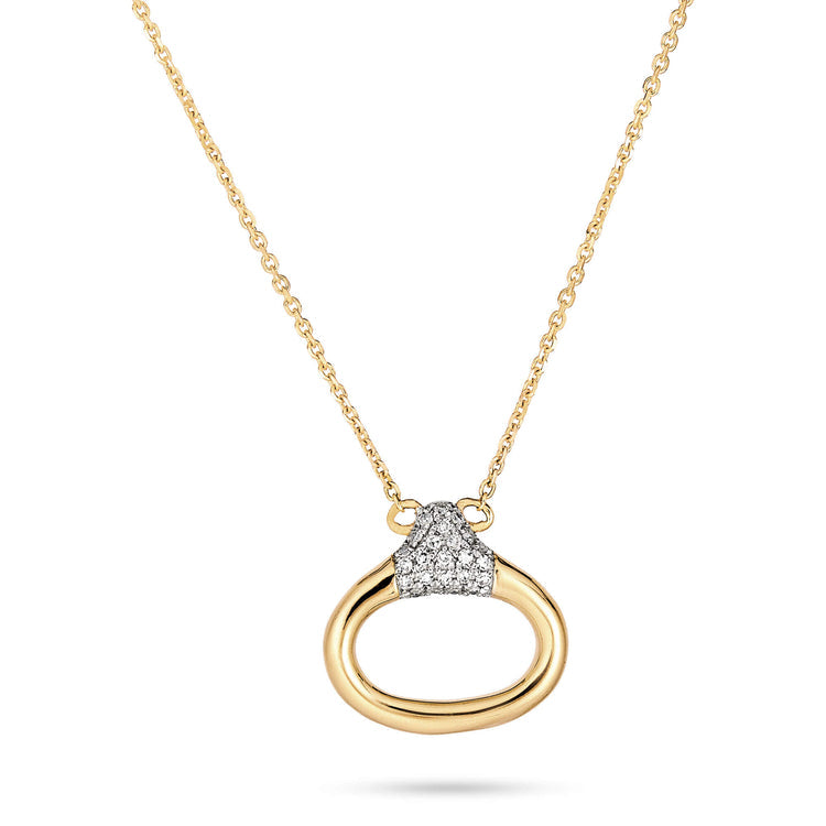 0.20 CT Round Moissanite Diamond Horsebit Pendant Necklace in Solid Gold 2
