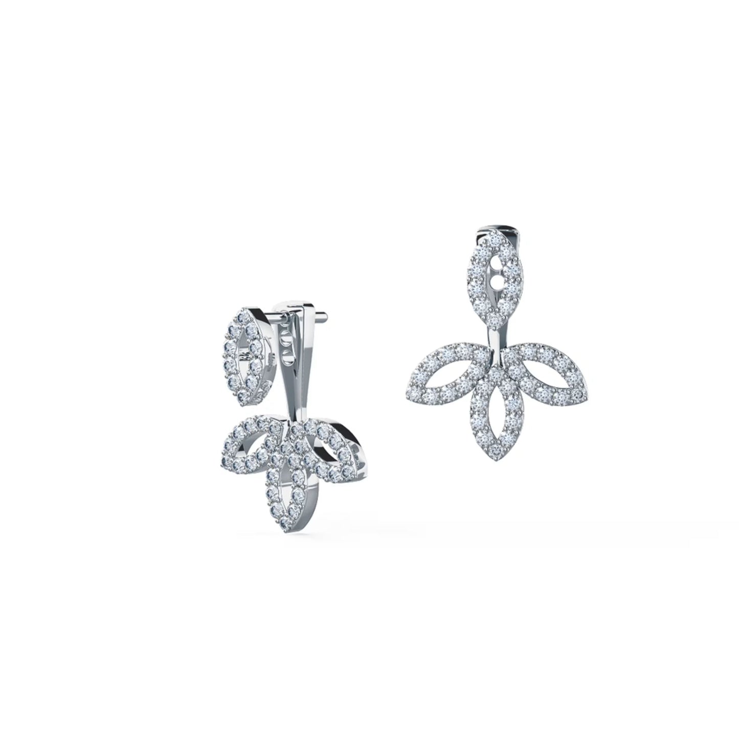 1.0 TCW Round Cut Moissanite Marquise Flower Stud Earrings in Gold 1