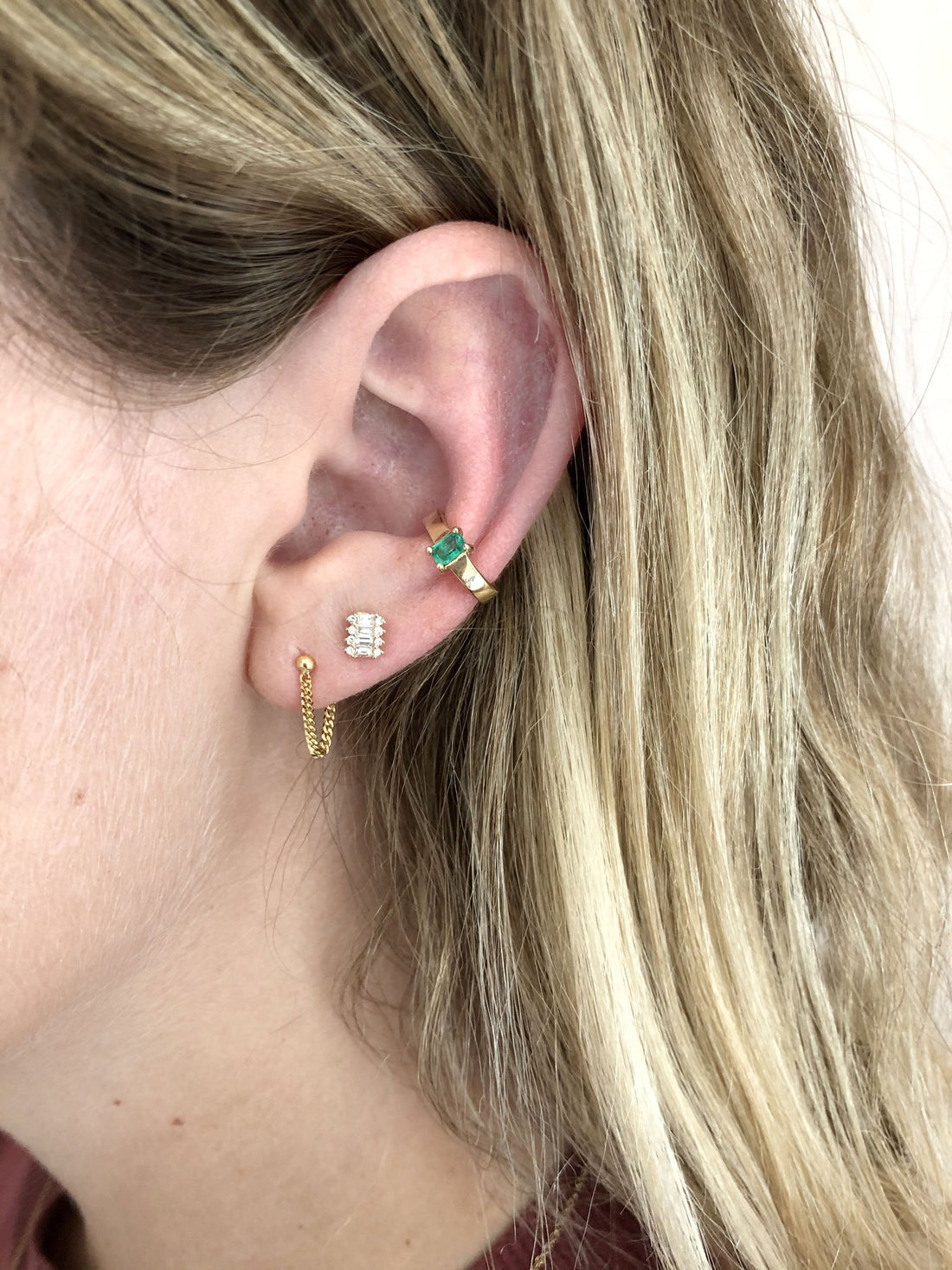 0.30 TCW Round & Baguette Cut Moissanite Cluster Stud Earrings in Gold 2