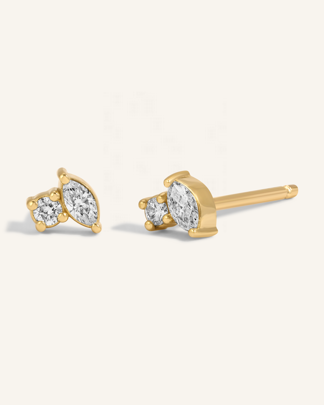 0.30 TCW Round & Marquise Cut Moissanite Two Stone Stud Earrings in Gold 1