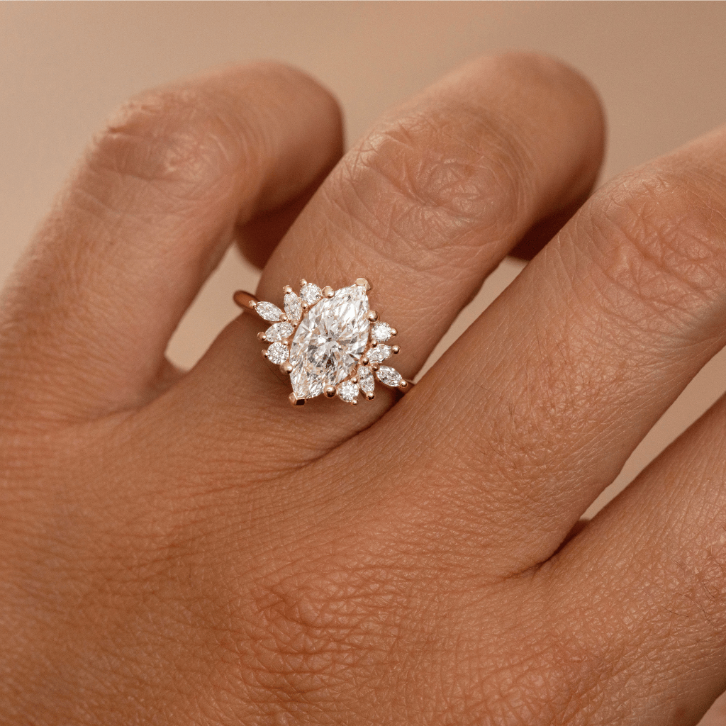 Marquise Shaped Three Stone Lab Grown Diamond Engagement Ring