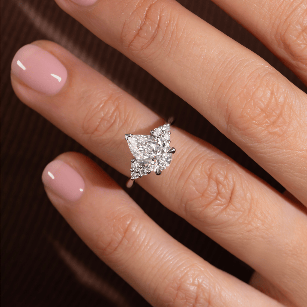 Marquise Shaped Three Stone Lab Grown Diamond Engagement Ring
