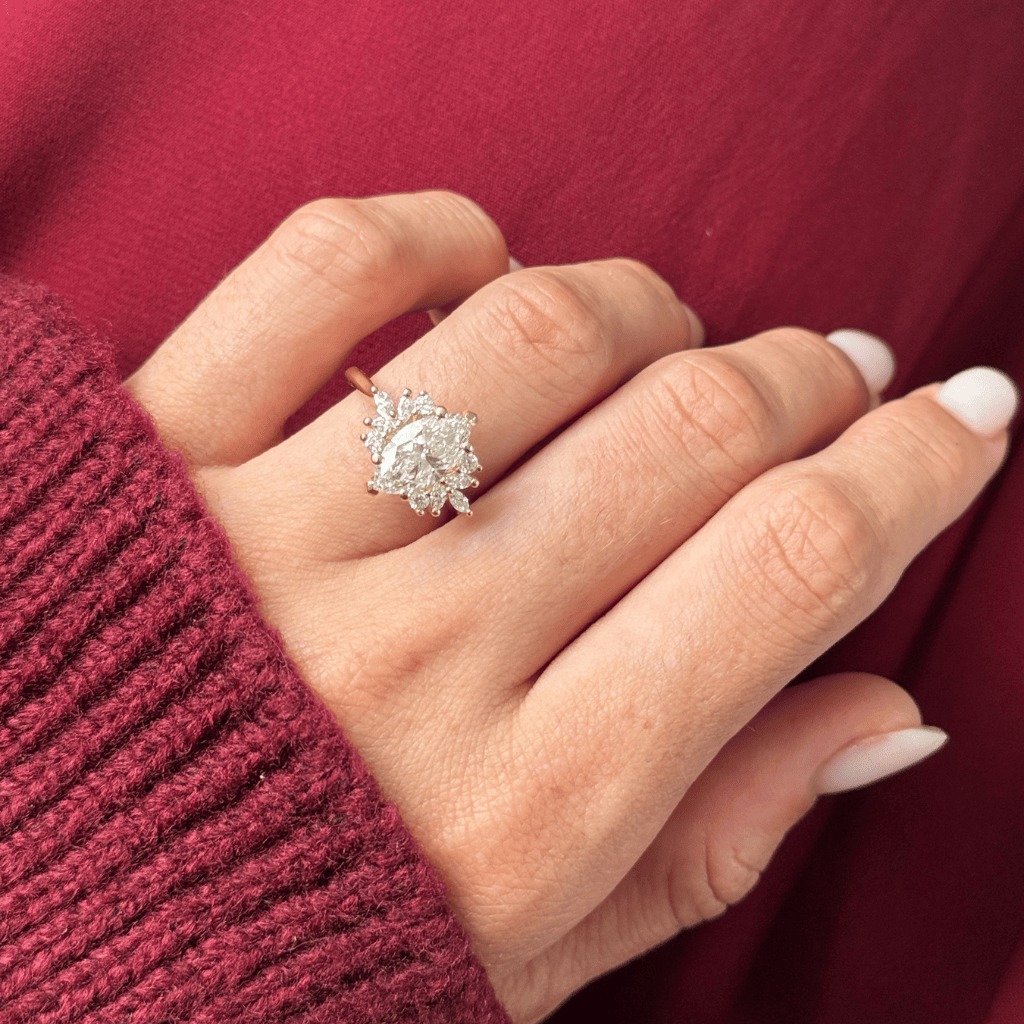Marquise Shaped Three Stone Lab Grown Diamond Engagement Ring