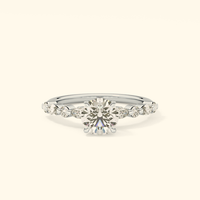 Round Moissanite Engagement Ring – 1.15 CT Center Stone with Pave Band in Solid Gold