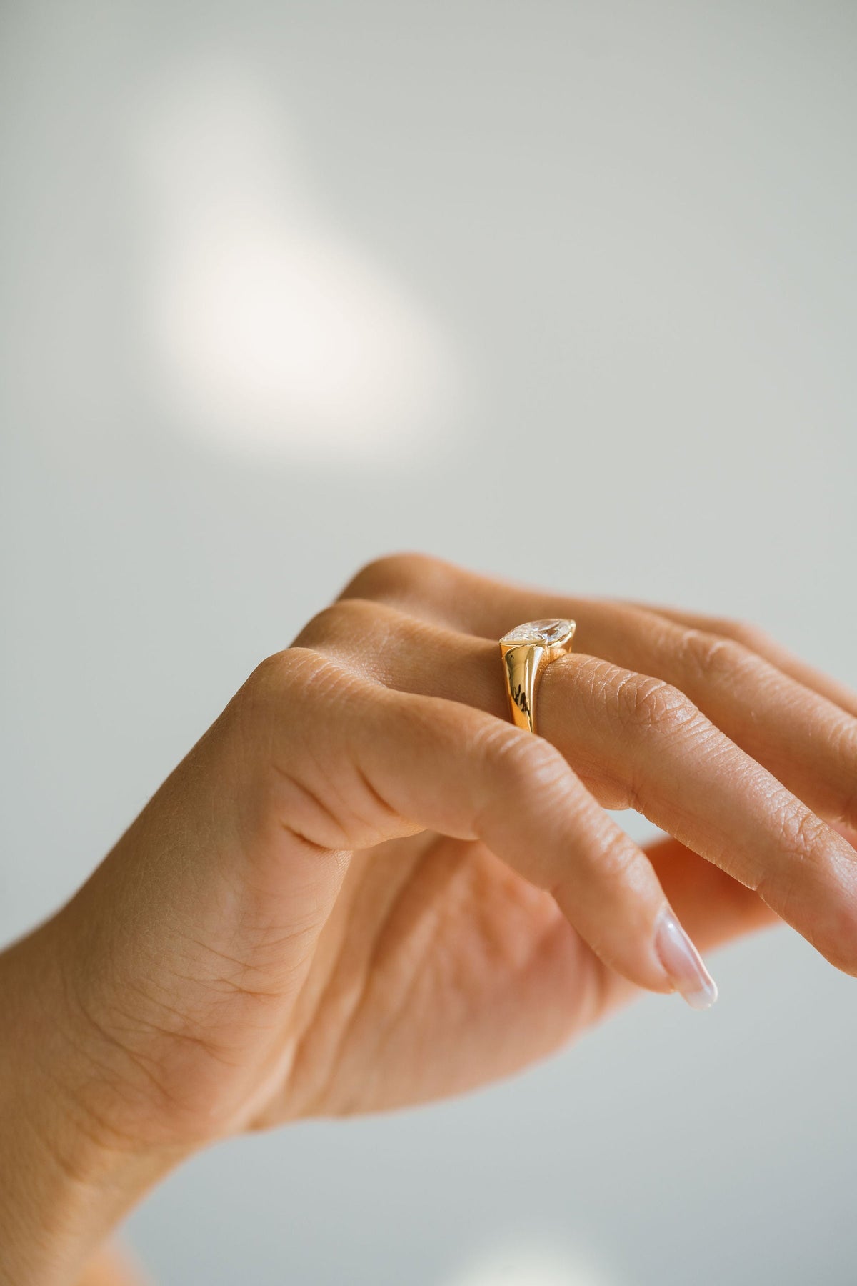 Marquise Shaped Three Stone Lab Grown Diamond Engagement Ring