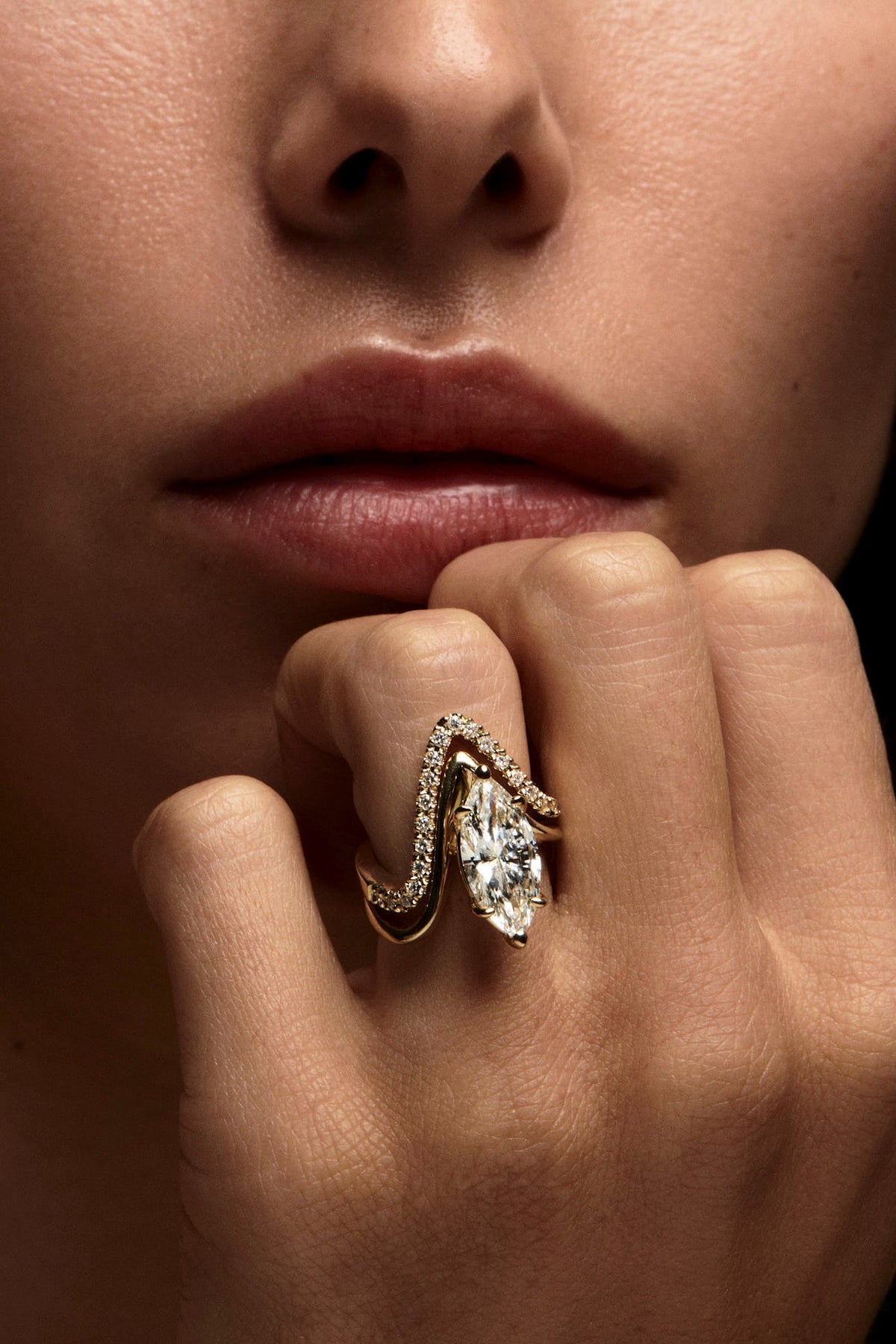 Marquise Shaped Three Stone Lab Grown Diamond Engagement Ring