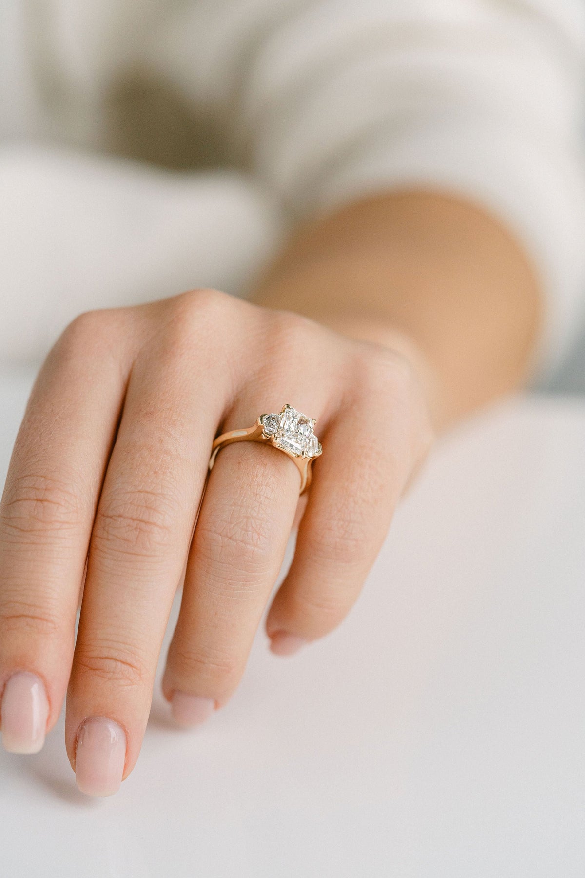 Marquise Shaped Three Stone Lab Grown Diamond Engagement Ring