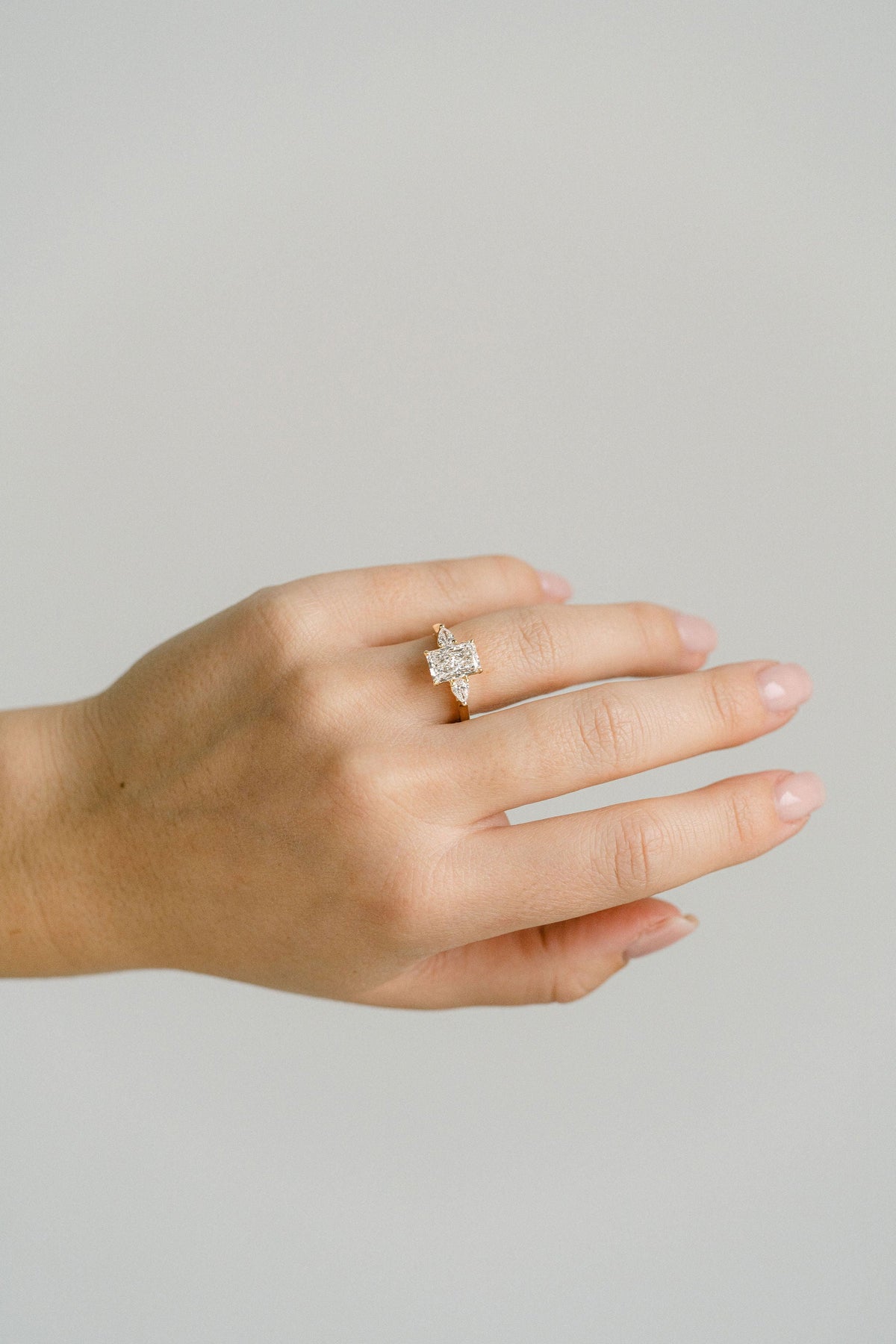 Marquise Shaped Three Stone Lab Grown Diamond Engagement Ring