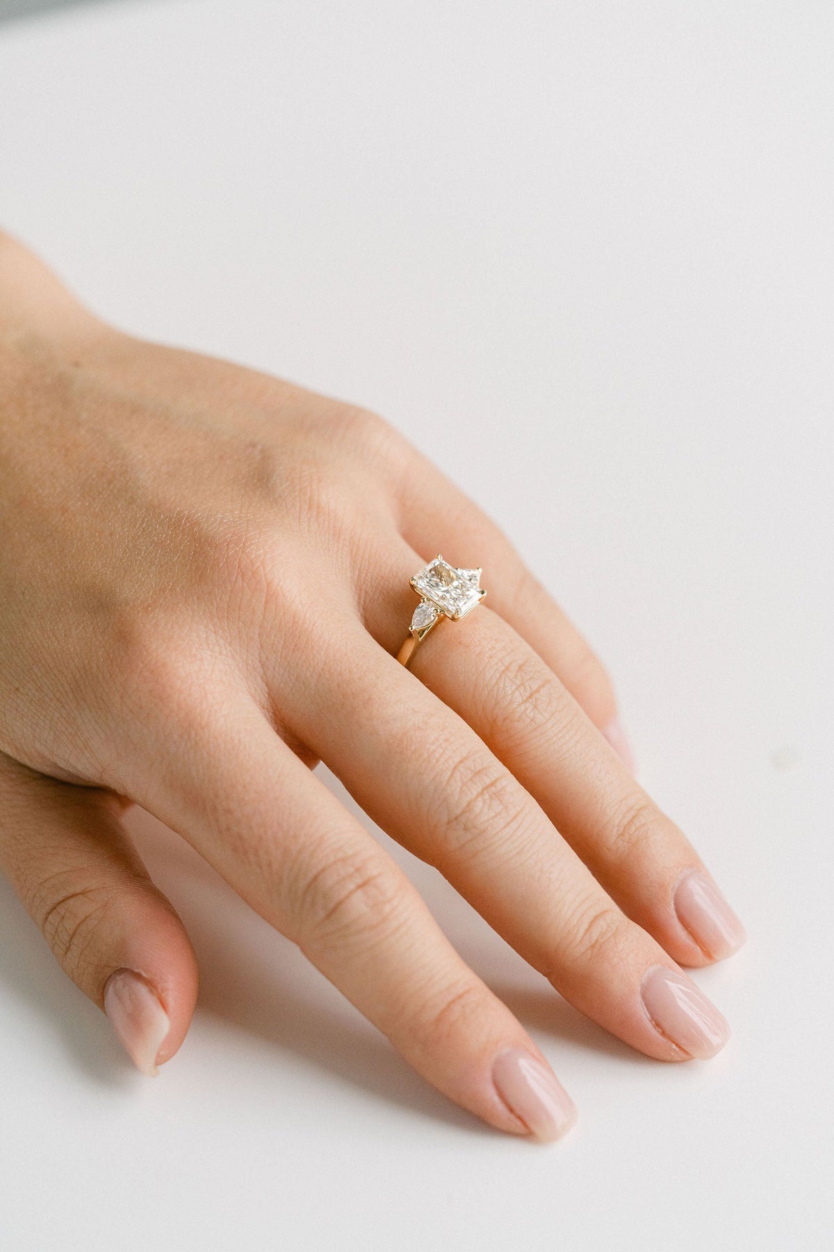 Marquise Shaped Three Stone Lab Grown Diamond Engagement Ring