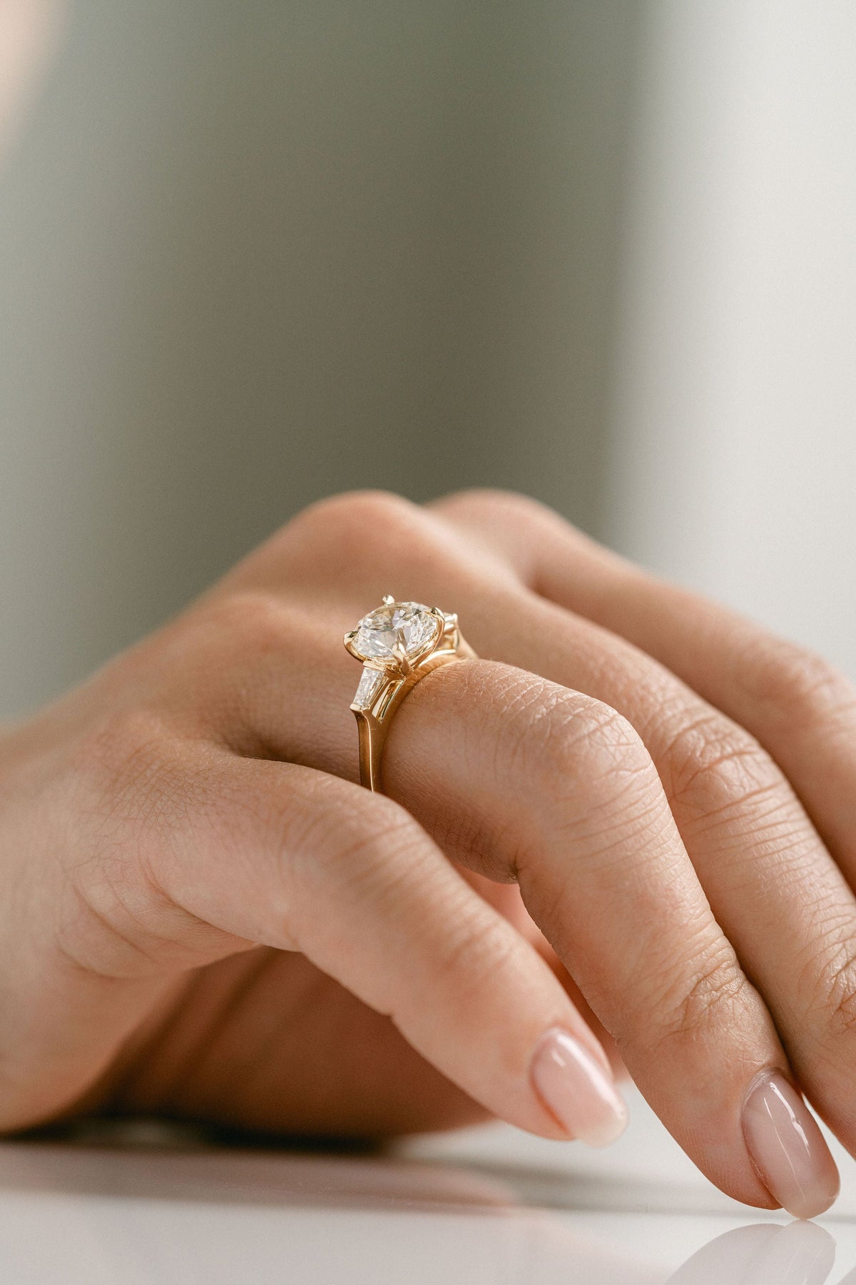 Marquise Shaped Three Stone Lab Grown Diamond Engagement Ring