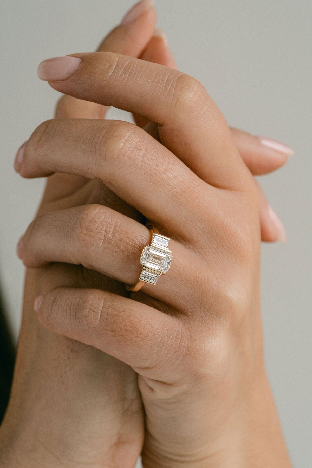 Marquise Shaped Three Stone Lab Grown Diamond Engagement Ring