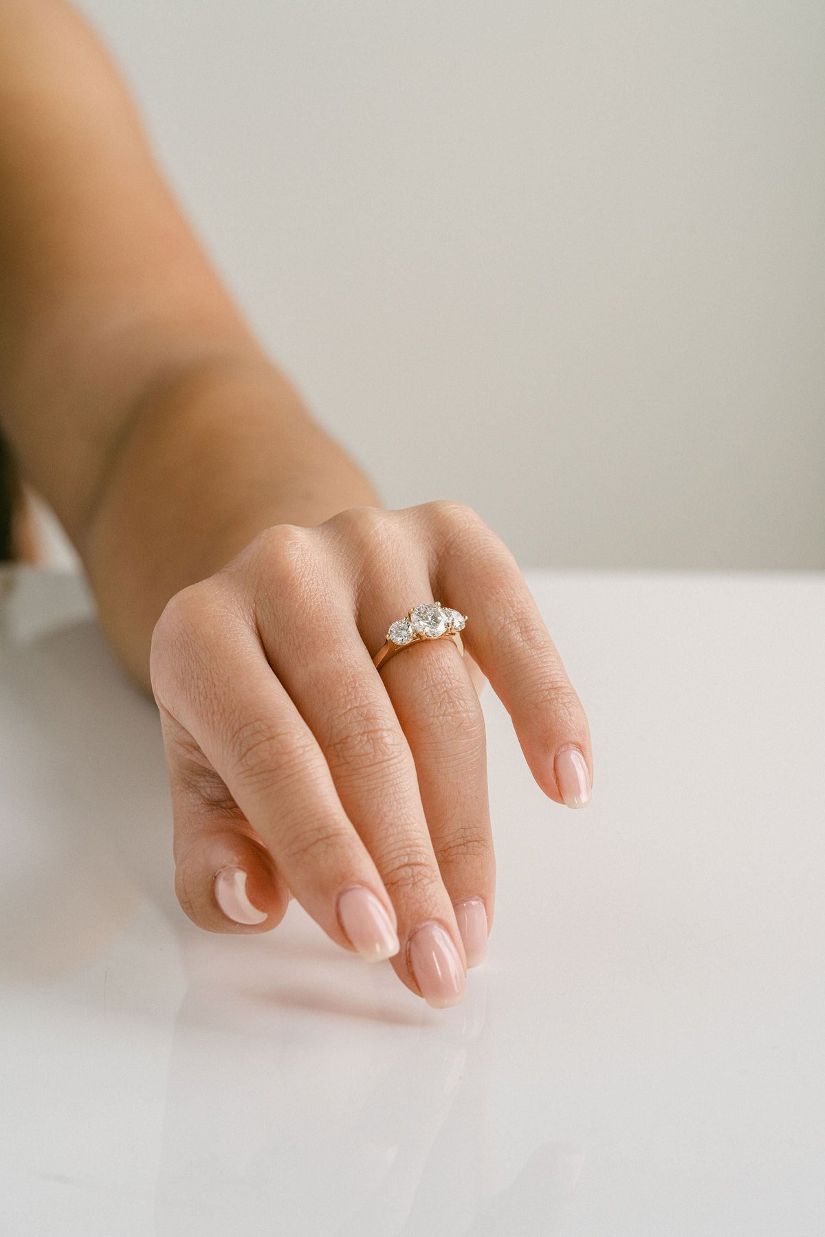 Marquise Shaped Three Stone Lab Grown Diamond Engagement Ring