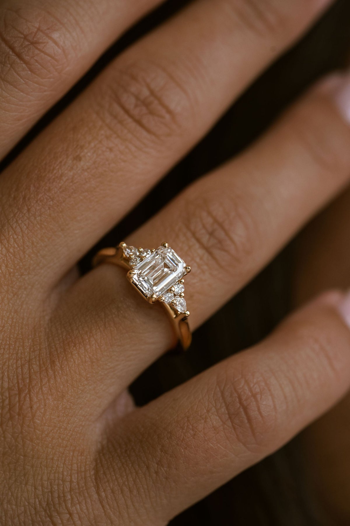 Marquise Shaped Three Stone Lab Grown Diamond Engagement Ring