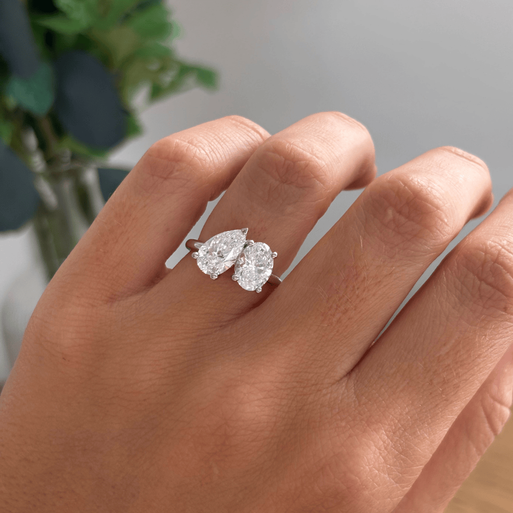 Marquise Shaped Three Stone Lab Grown Diamond Engagement Ring