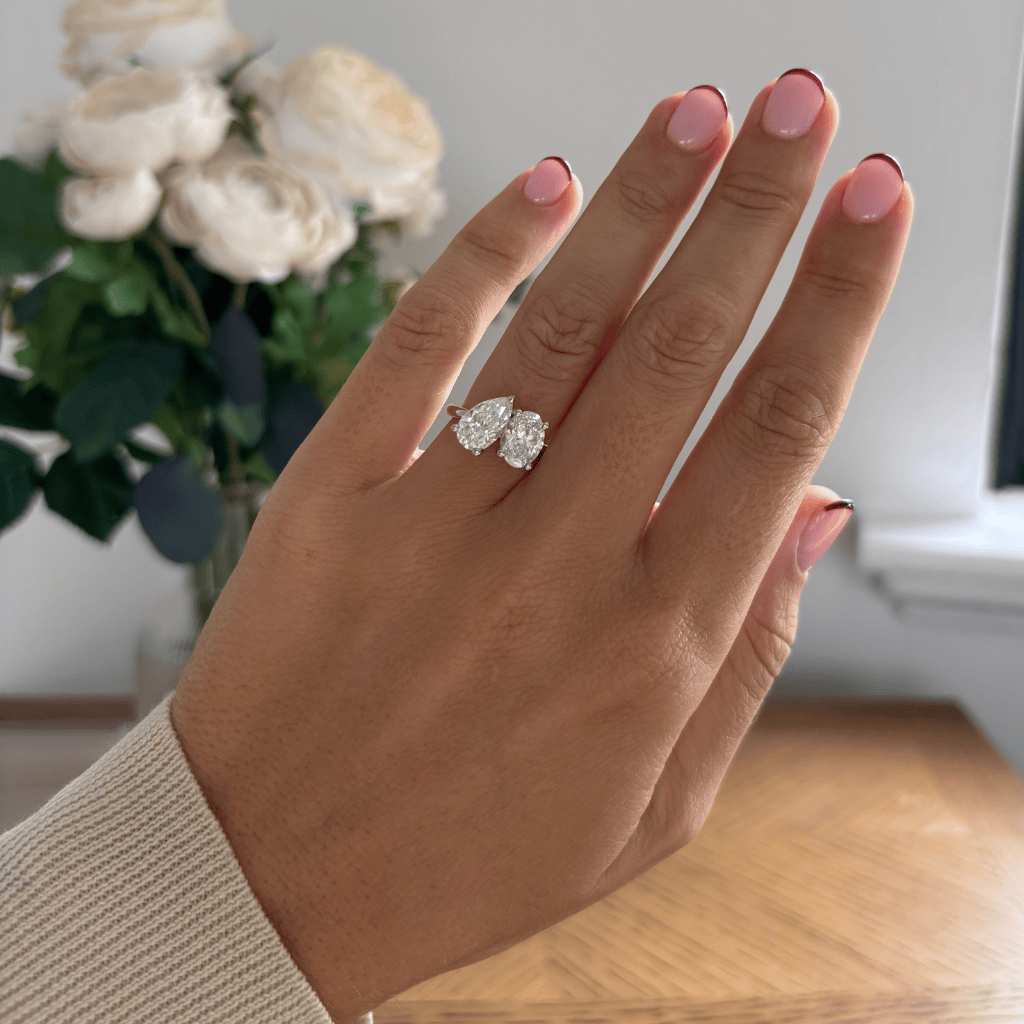 Marquise Shaped Three Stone Lab Grown Diamond Engagement Ring