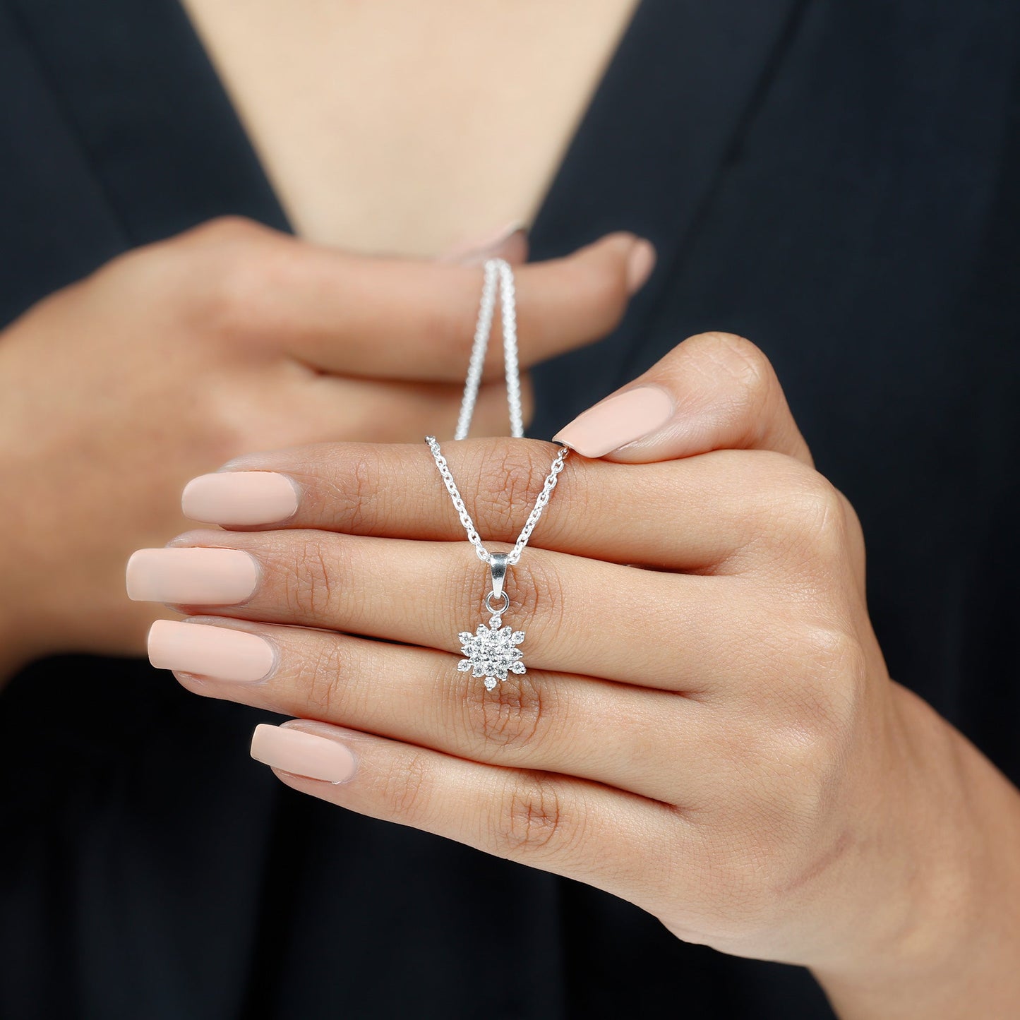 0.85 TCW Round Cut Moissanite Necklace With Snowflake Cluster Style 1