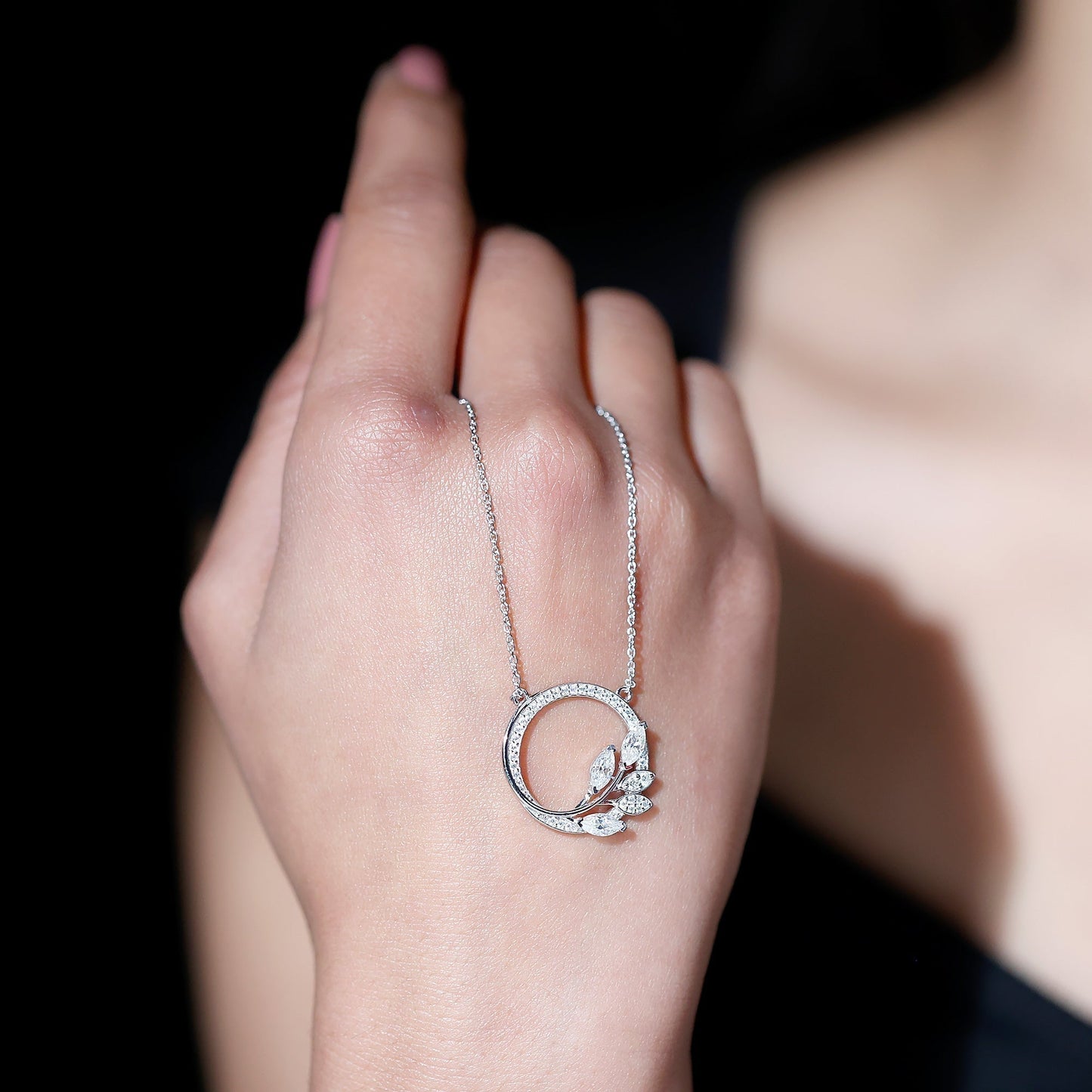 1.18 TCW Marquise & Round Cut Moissanite Necklace With Leaf Eternity Style 1