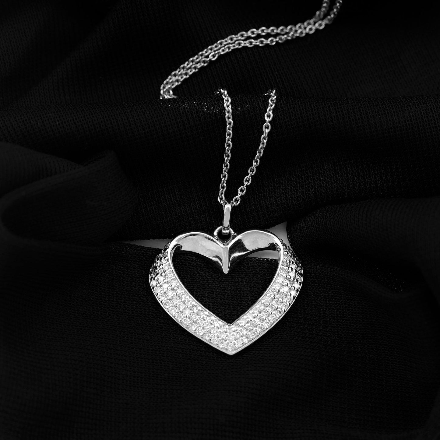 0.87 TCW Round Cut Moissanite Necklace With Open Heart Style 1