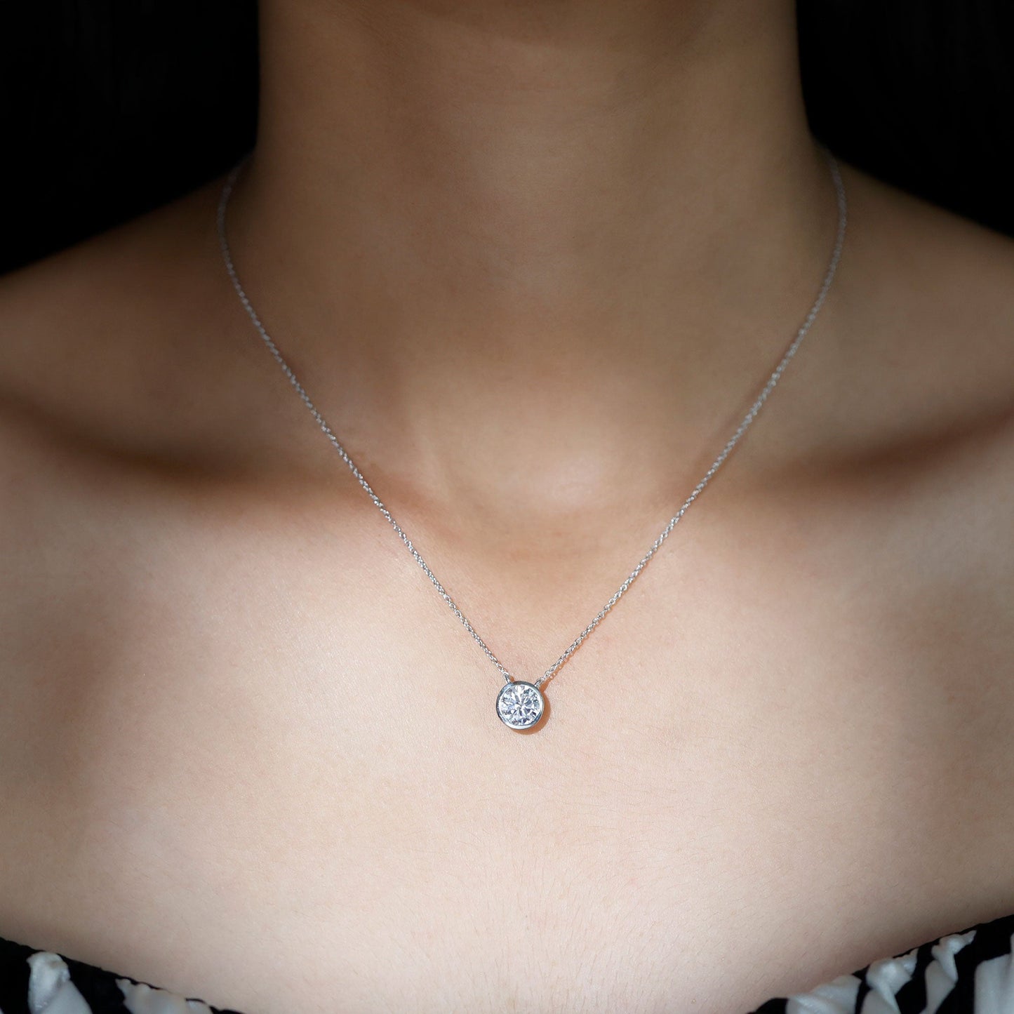 1.36 TCW Round Cut Moissanite Necklace With Bezel Style 2