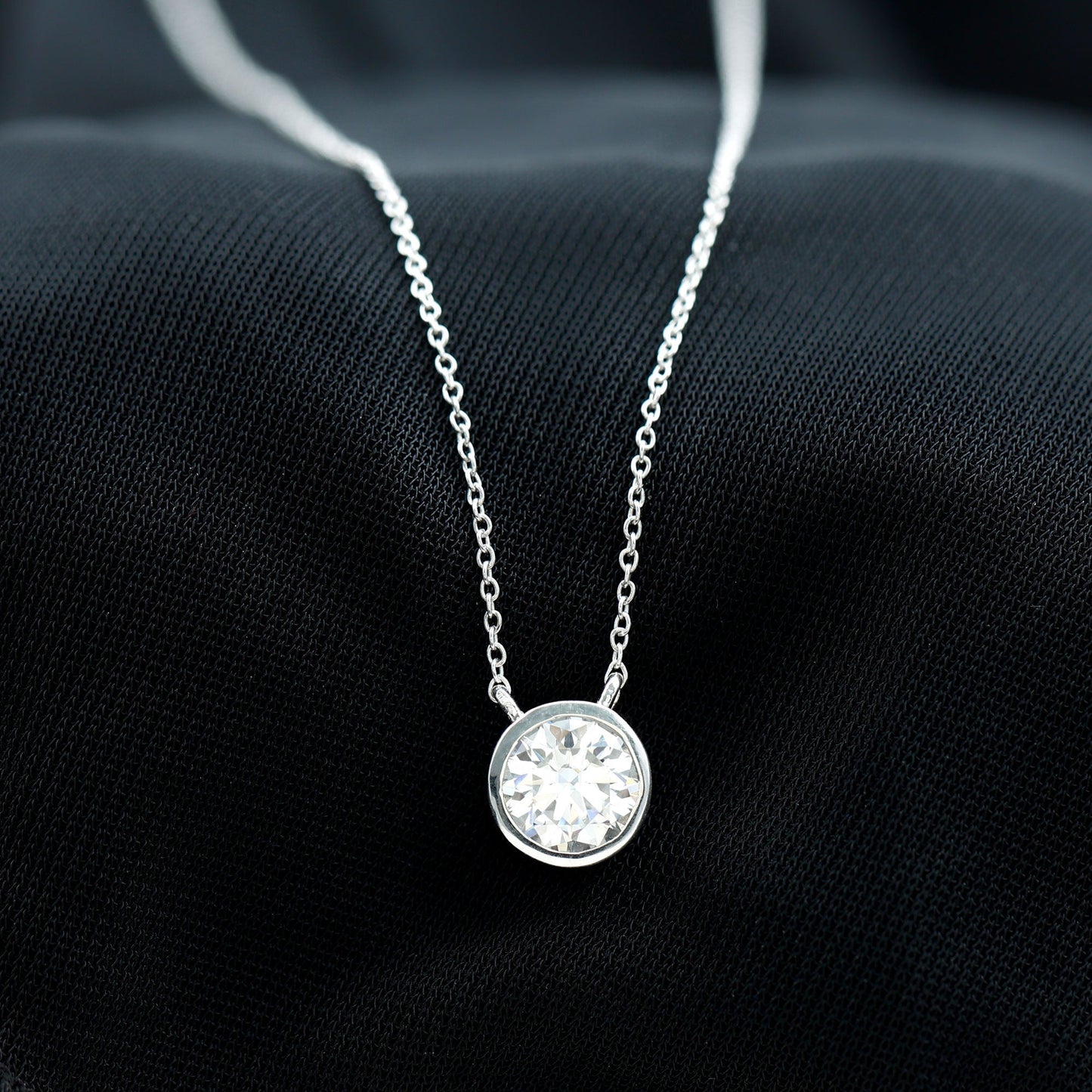 1.36 TCW Round Cut Moissanite Necklace With Bezel Style 1