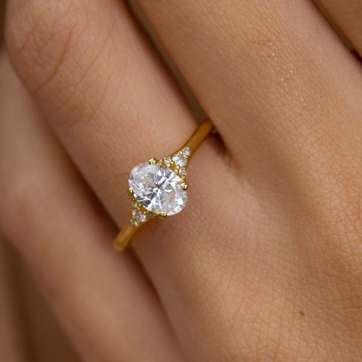 Marquise Shaped Three Stone Lab Grown Diamond Engagement Ring