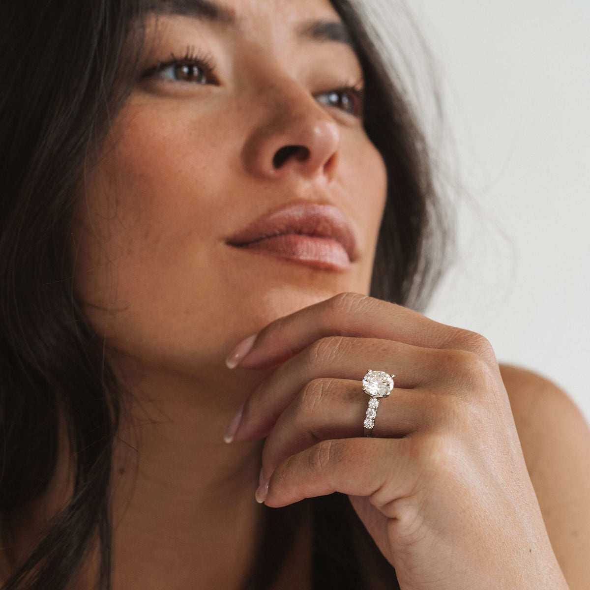 Marquise Shaped Three Stone Lab Grown Diamond Engagement Ring