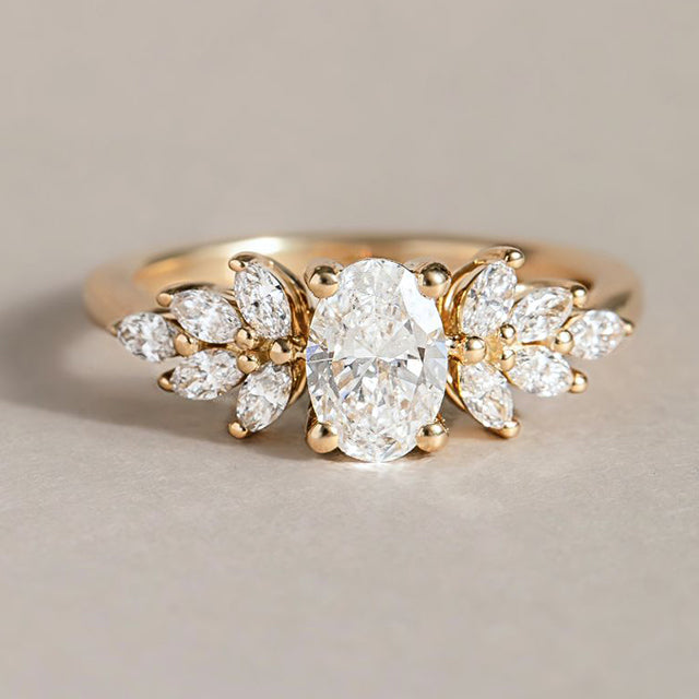 Marquise Shaped Three Stone Lab Grown Diamond Engagement Ring