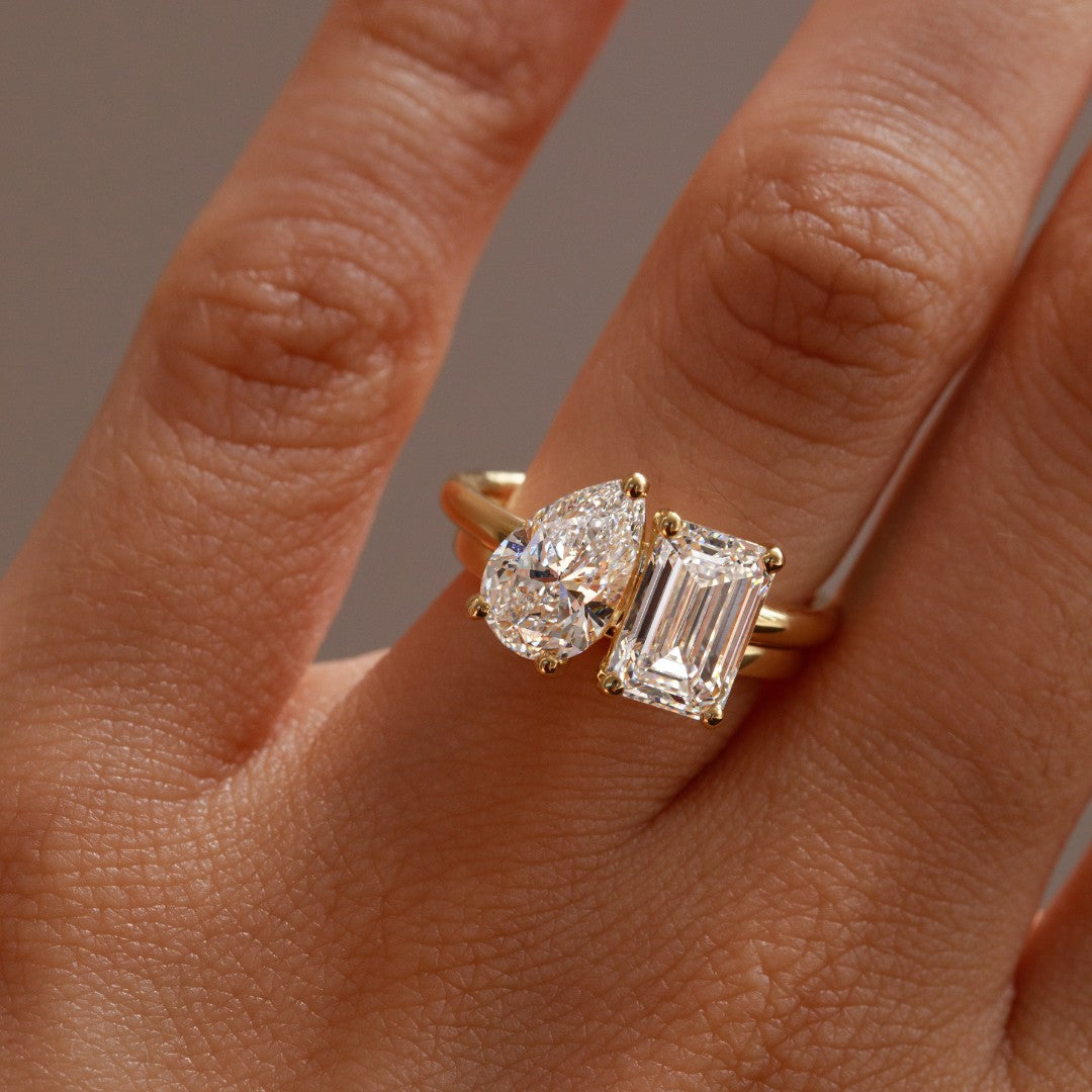 Marquise Shaped Three Stone Lab Grown Diamond Engagement Ring