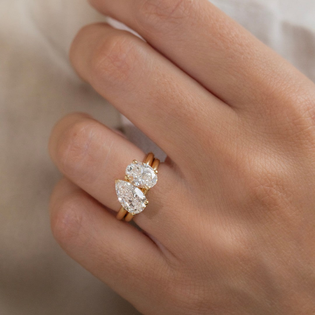 Marquise Shaped Three Stone Lab Grown Diamond Engagement Ring