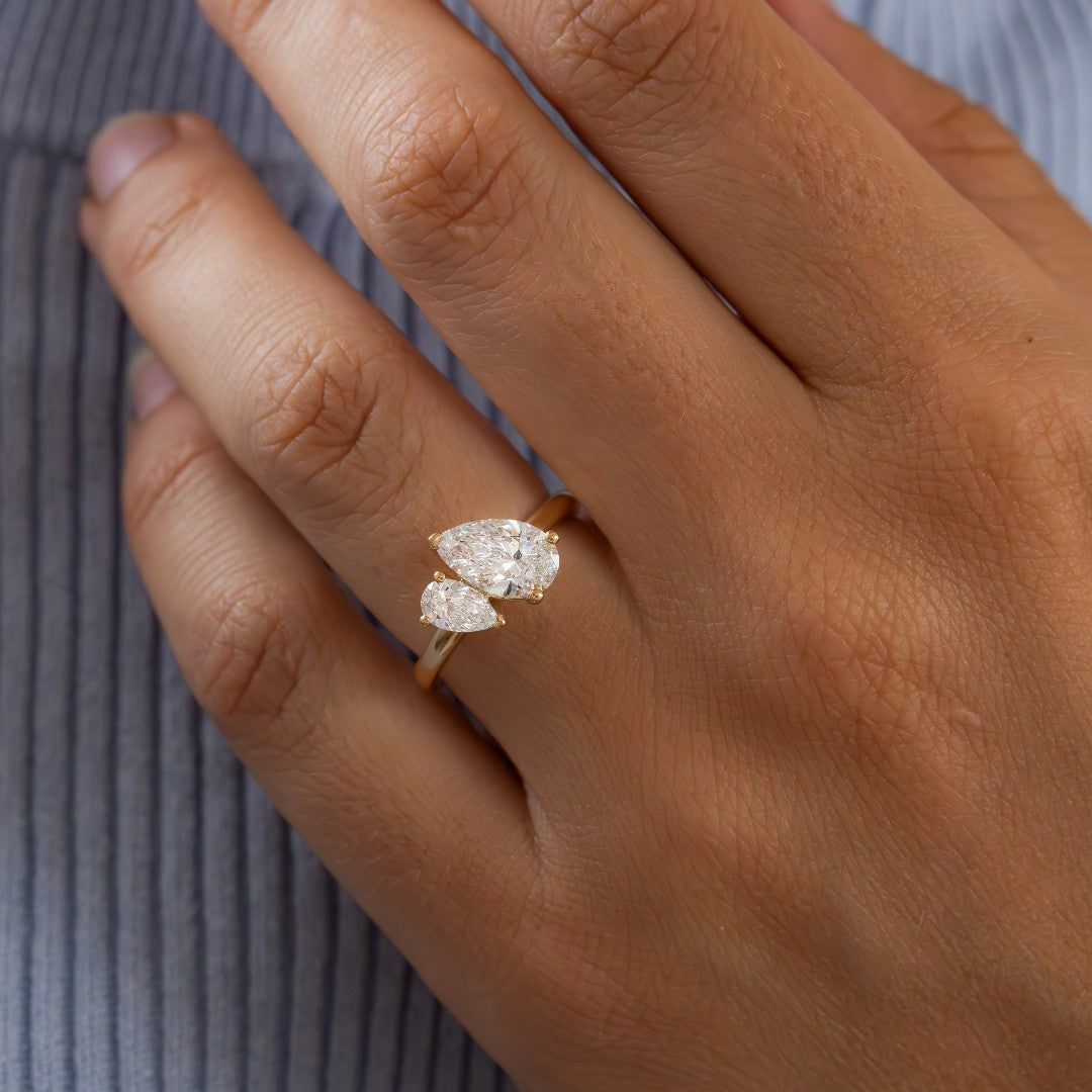 Marquise Shaped Three Stone Lab Grown Diamond Engagement Ring