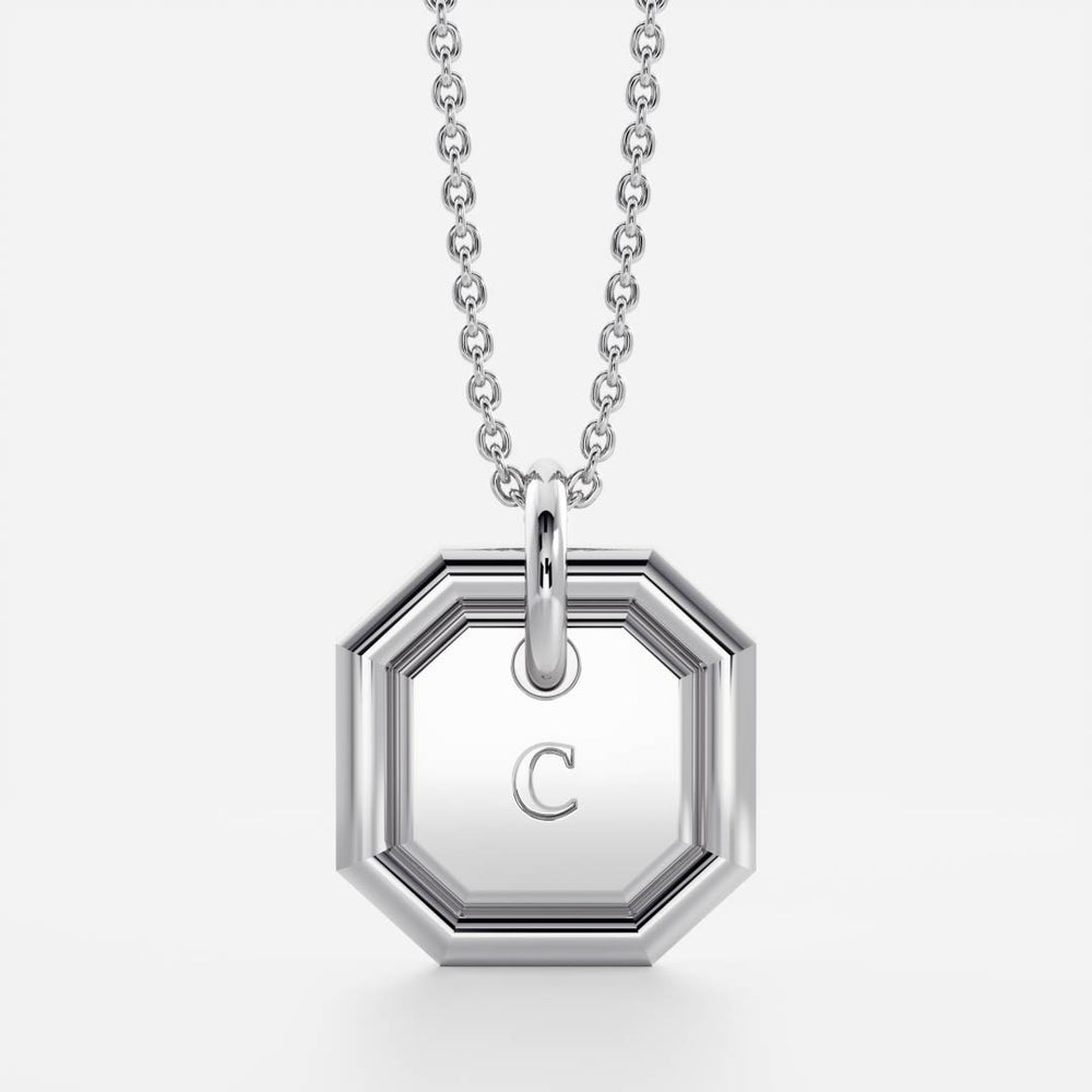 Octagon shape Letter Pendant Necklace in Solid Gold 2