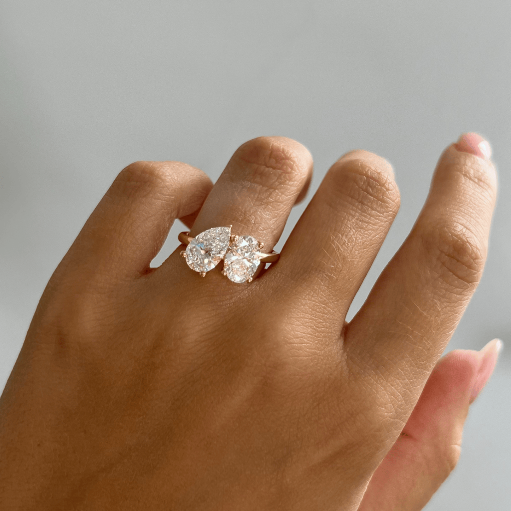 Marquise Shaped Three Stone Lab Grown Diamond Engagement Ring