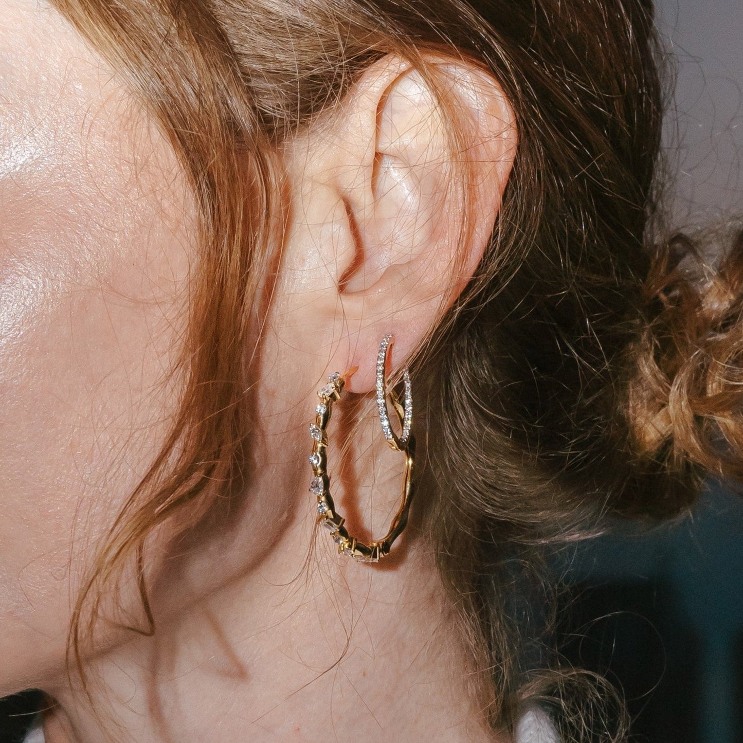 1.90 TCW Round Cut Moissanite Fancy Hoops Earrings in Gold 1