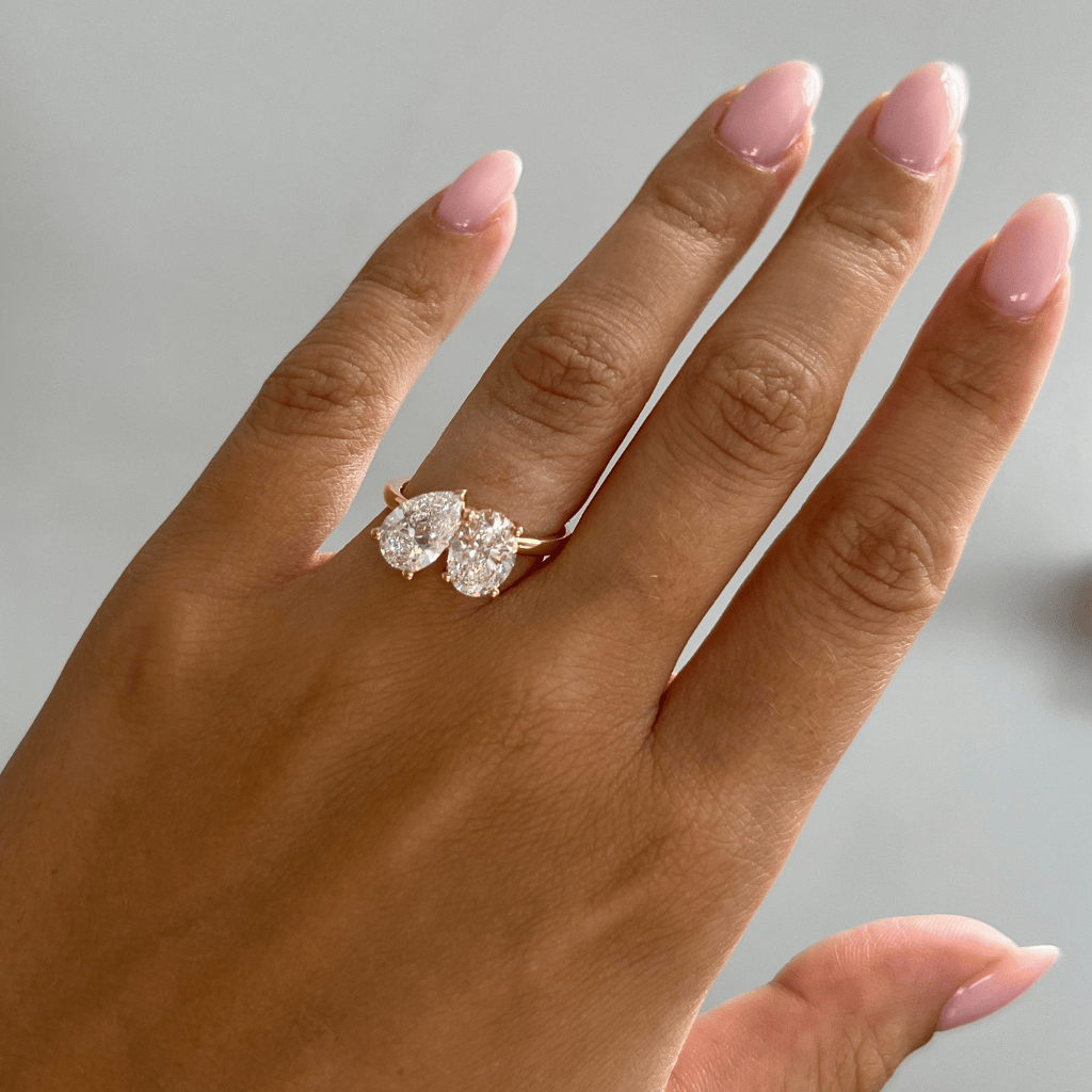 Marquise Shaped Three Stone Lab Grown Diamond Engagement Ring