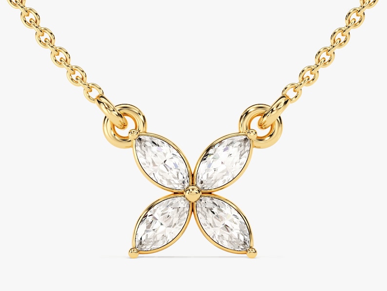 0.40 CT Marquise Moissanite Diamond Clover Pendant Necklace in Solid Gold 1