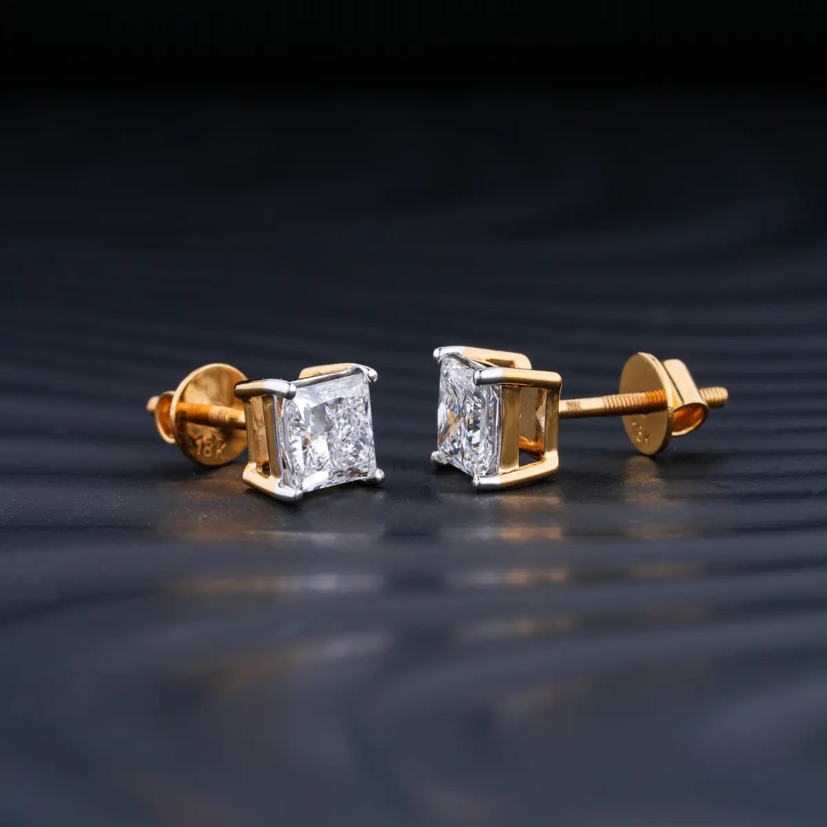 2.0 TCW Princess Cut Moissanite Stud Earrings in Gold 1