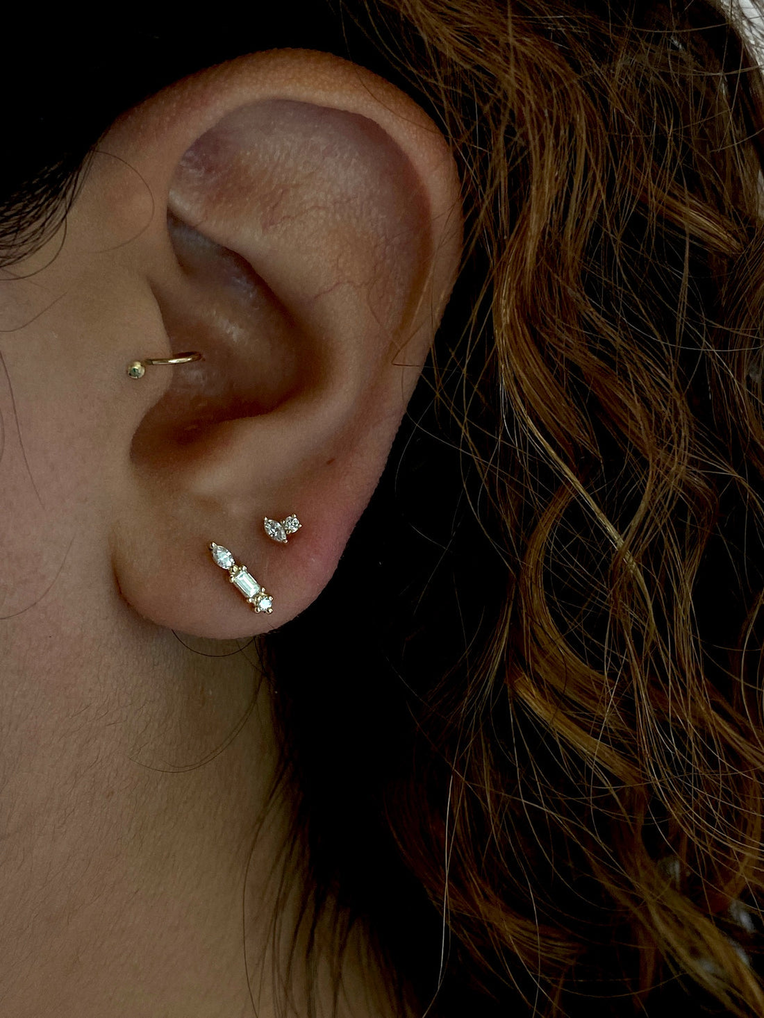 0.30 TCW Round & Marquise Cut Moissanite Two Stone Stud Earrings in Gold 2