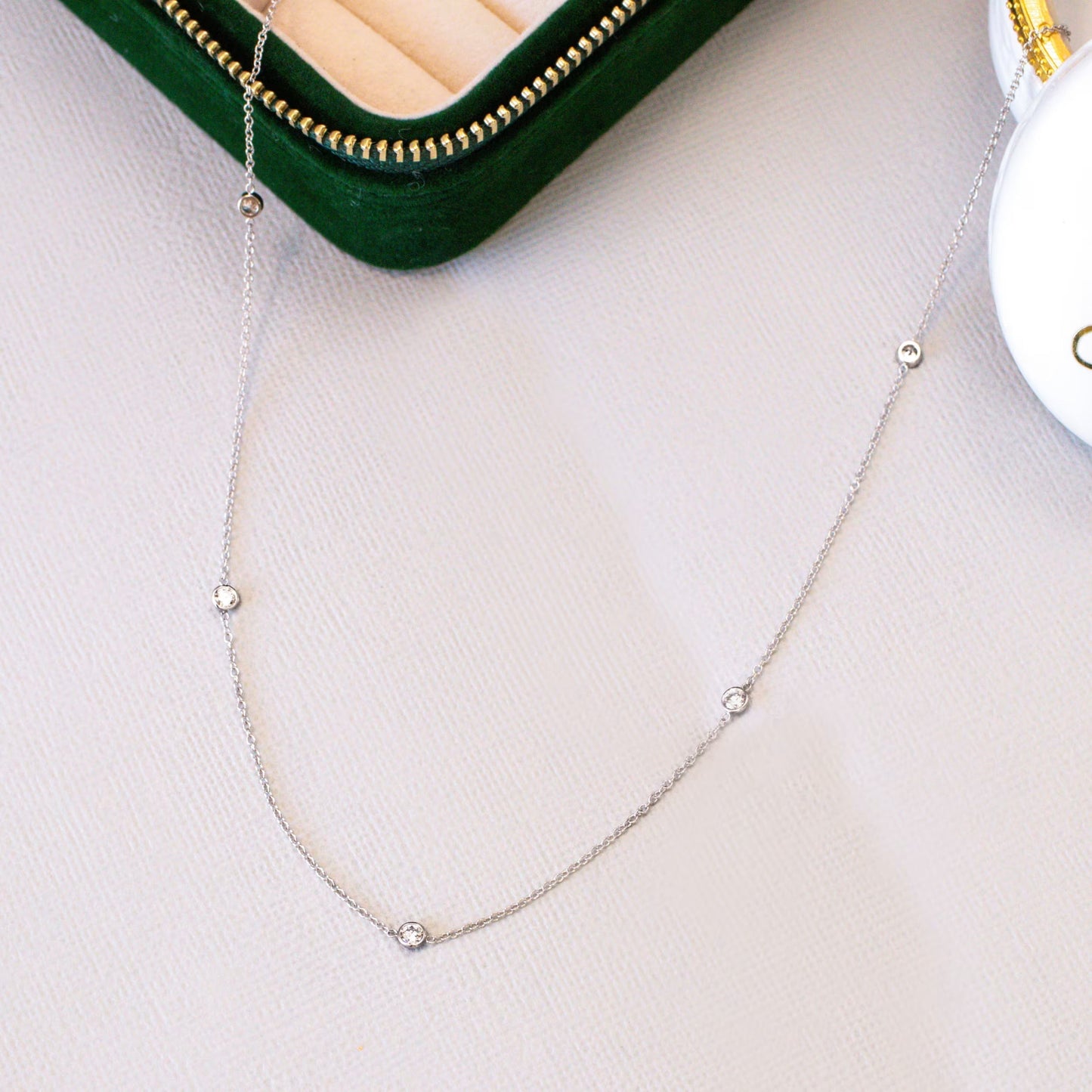 0.40 CT Round Moissanite Diamond Floating Diamond Bezel Necklace in Solid Gold 1