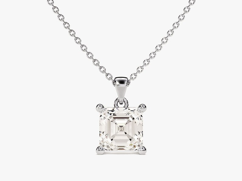 1.0 CT Asscher Moissanite Diamond solitaire Pendant Necklace in Solid Gold 2