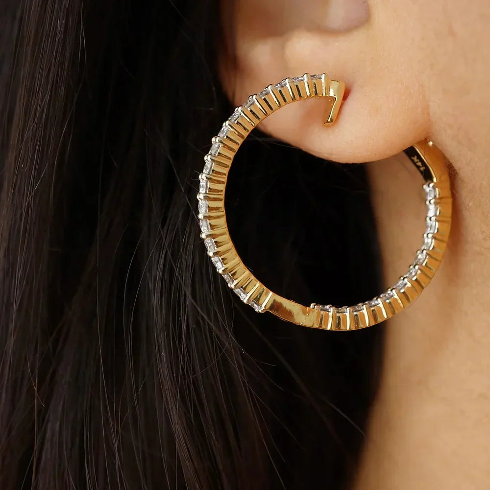 0.40 TCW Round Cut Moissanite Inside-Outside Hoops Earrings in Gold 2