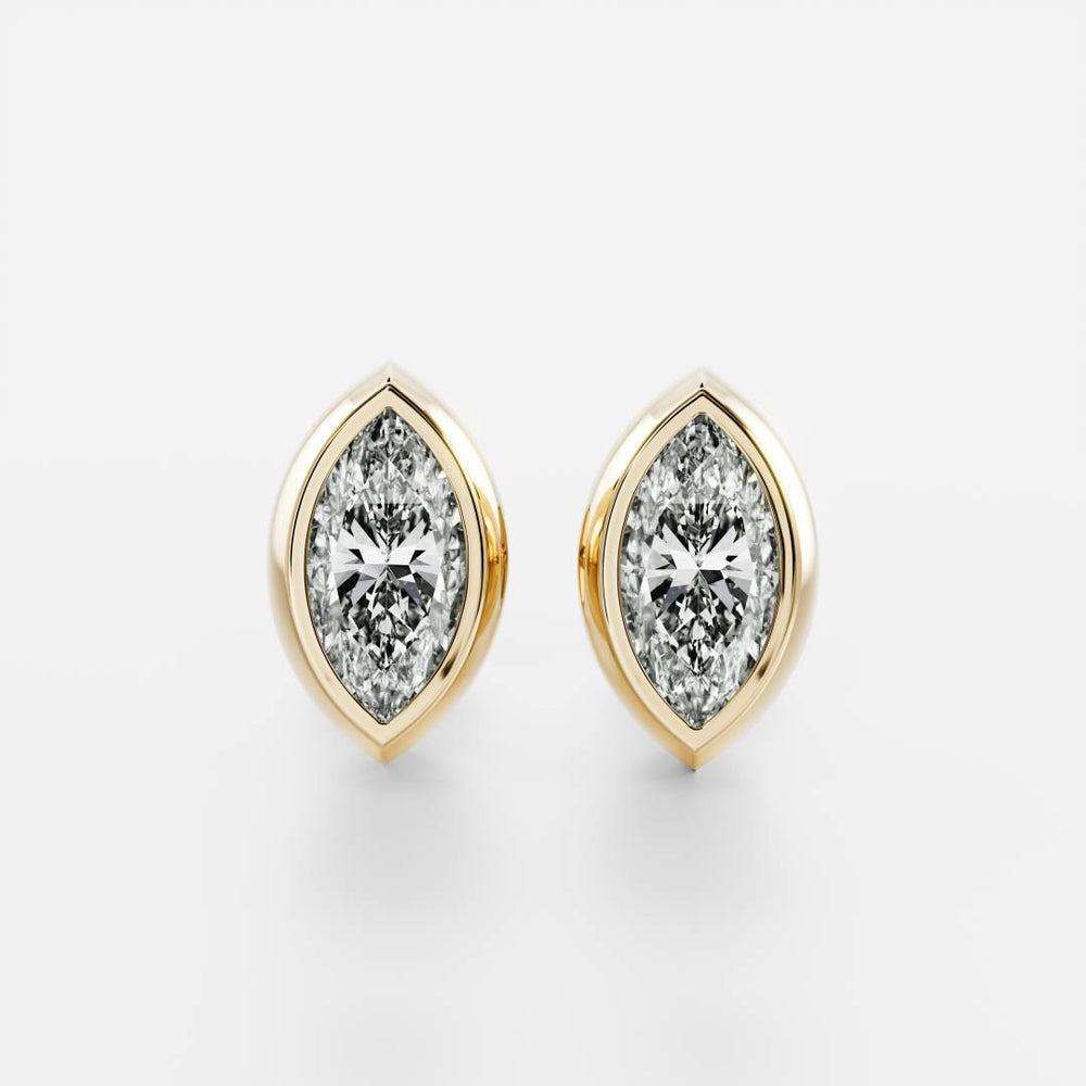 0.50 TCW Marquise Cut Moissanite Bezel Stud Earrings in Gold 1