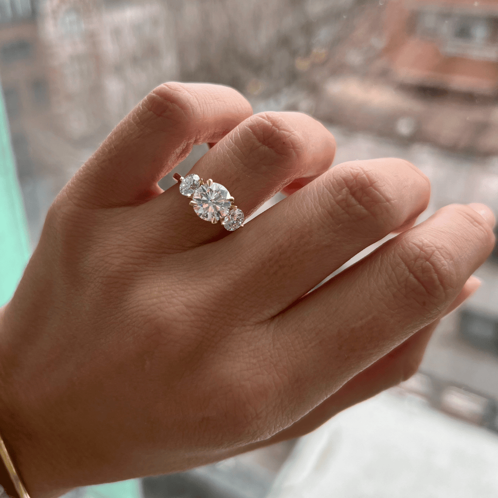 Marquise Shaped Three Stone Lab Grown Diamond Engagement Ring