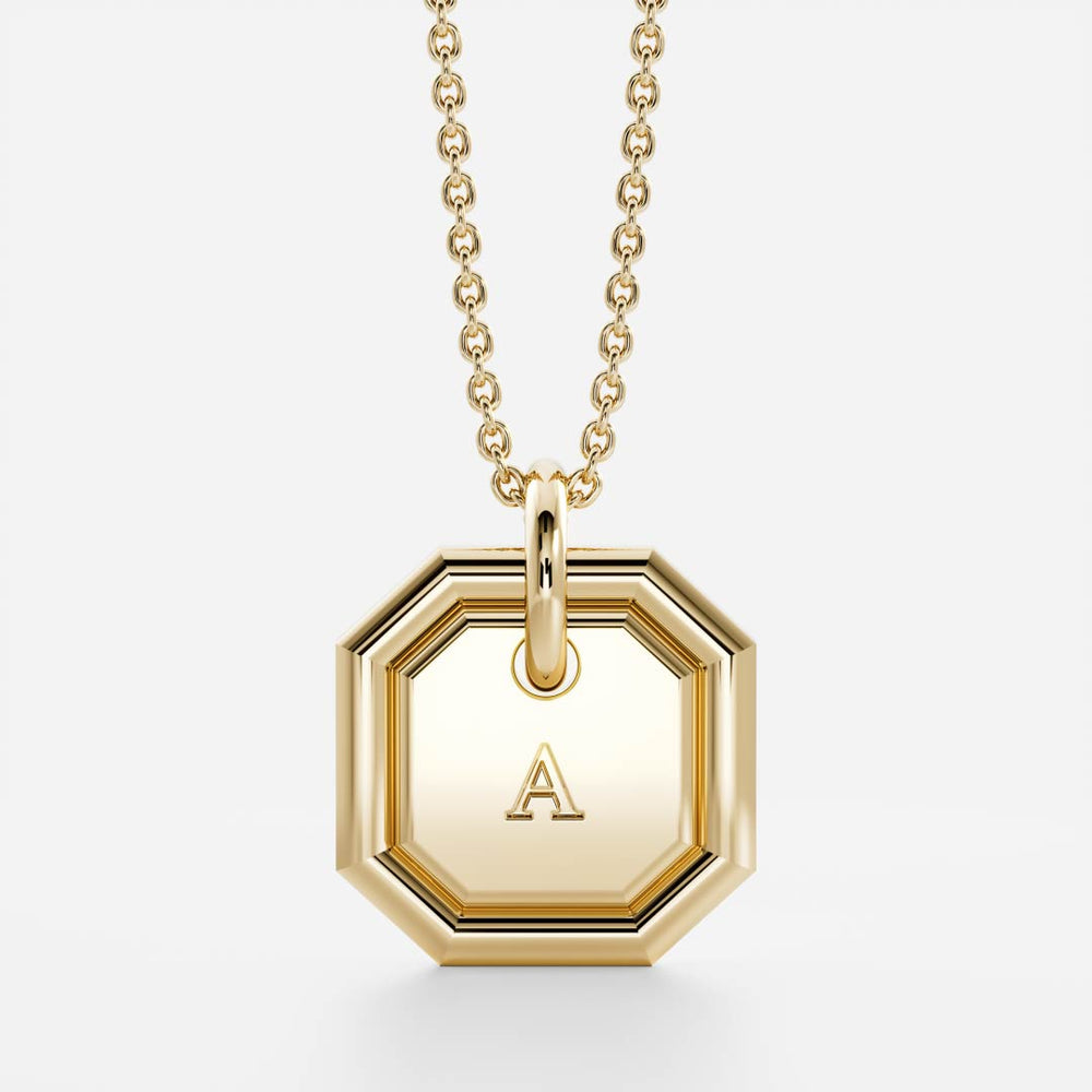 Octagon shape Letter Pendant Necklace in Solid Gold 1